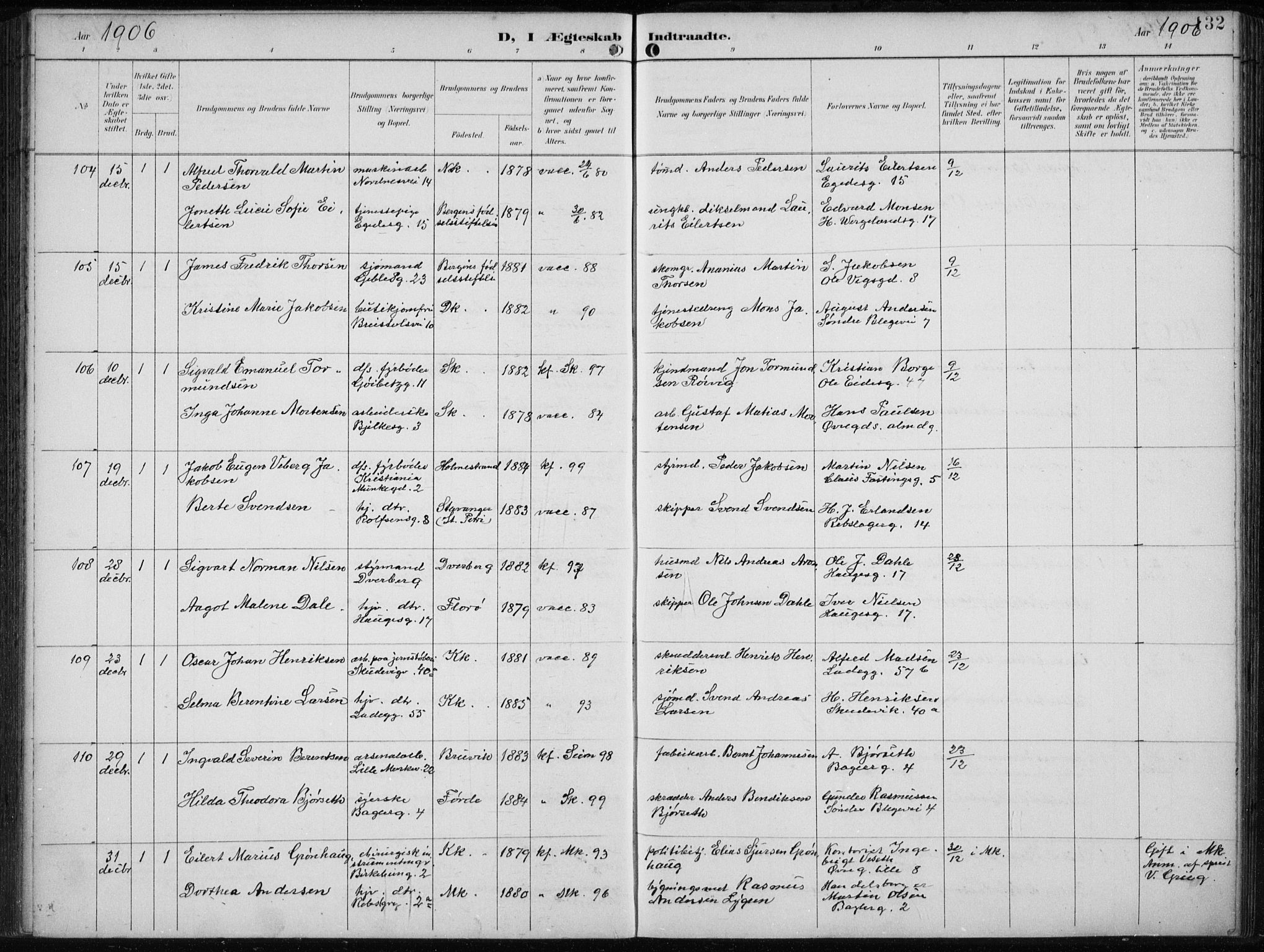 Sandviken Sokneprestembete, AV/SAB-A-77601/H/Ha/L0014: Parish register (official) no. D 1, 1896-1911, p. 132