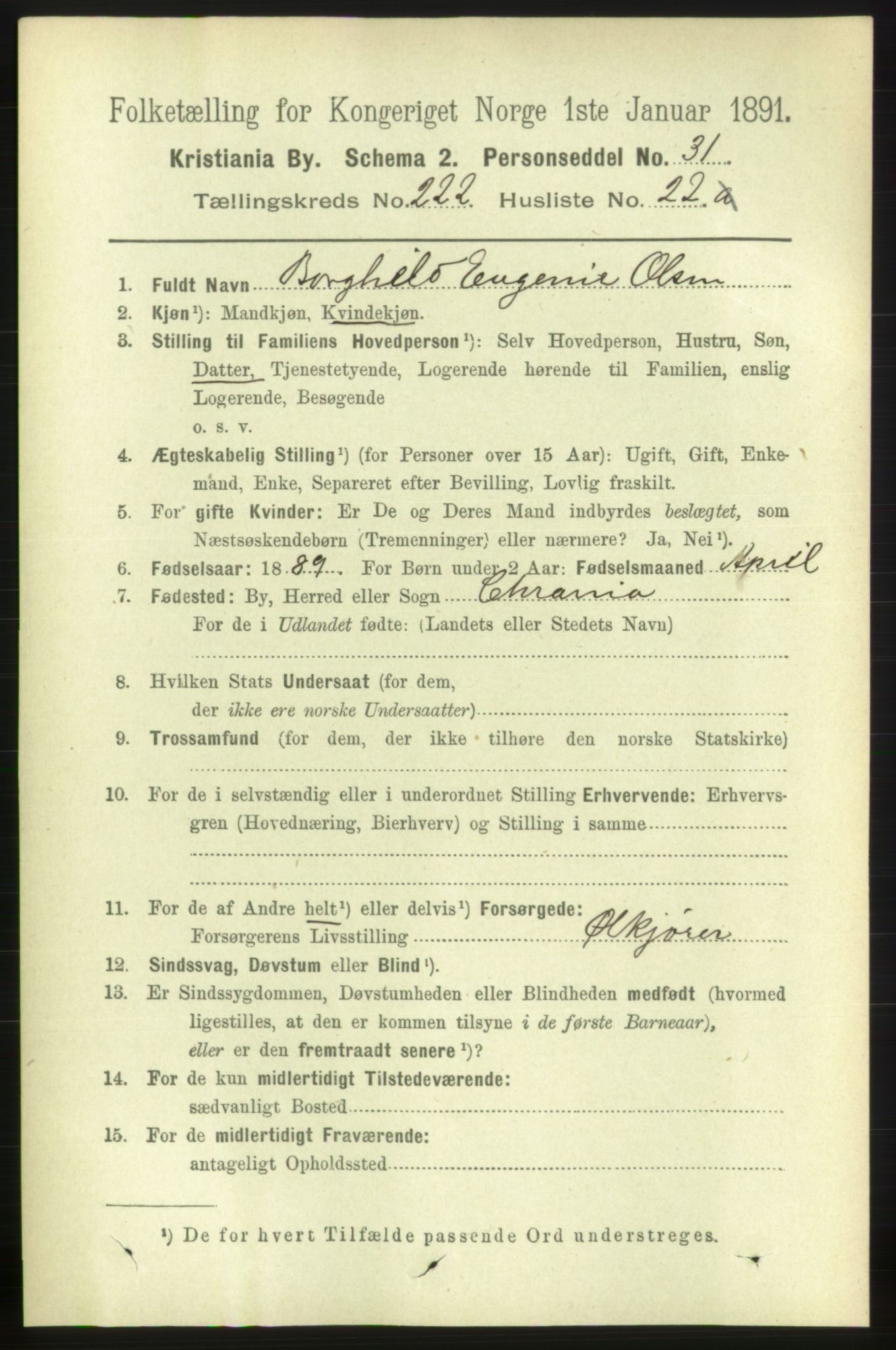 RA, 1891 census for 0301 Kristiania, 1891, p. 134095