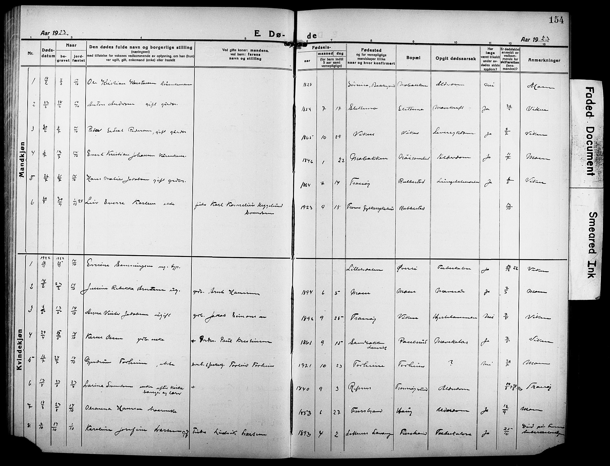 Tranøy sokneprestkontor, SATØ/S-1313/I/Ia/Iab/L0006klokker: Parish register (copy) no. 6, 1919-1932, p. 154