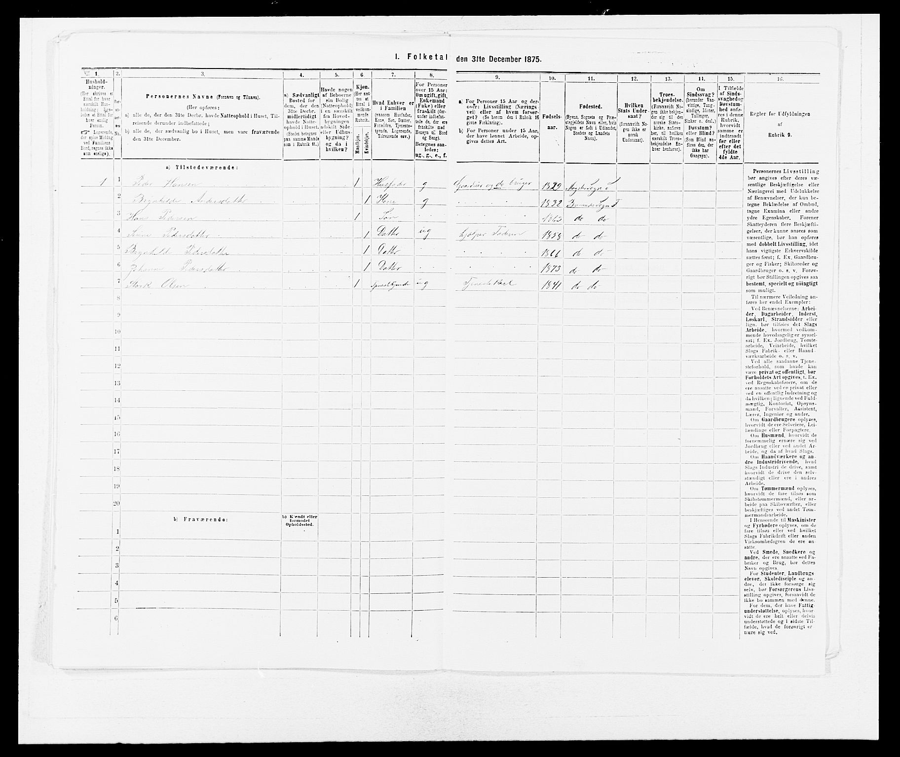 SAB, 1875 census for 1218P Finnås, 1875, p. 607