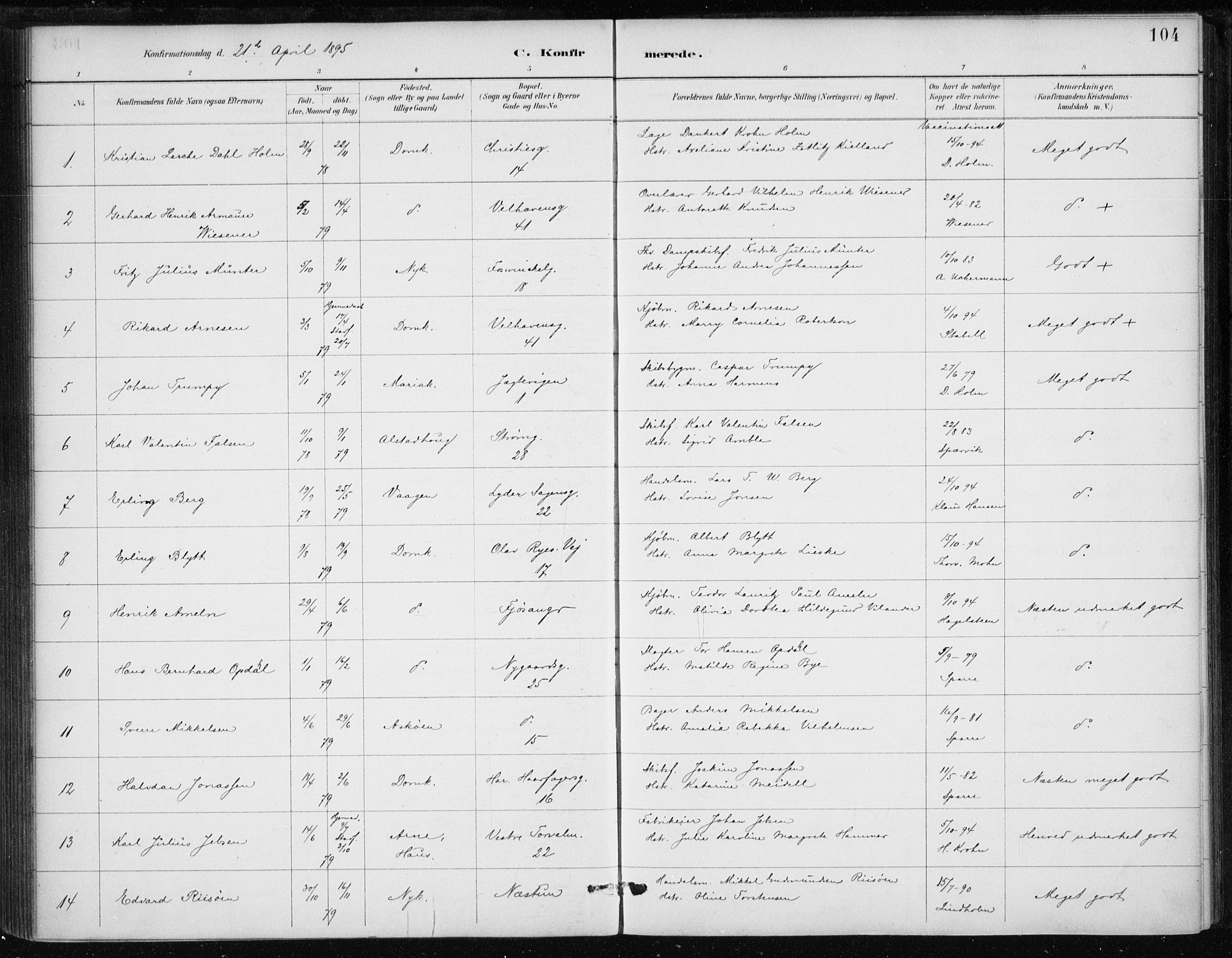 Johanneskirken sokneprestembete, AV/SAB-A-76001/H/Haa/L0008: Parish register (official) no. C 1, 1885-1907, p. 104