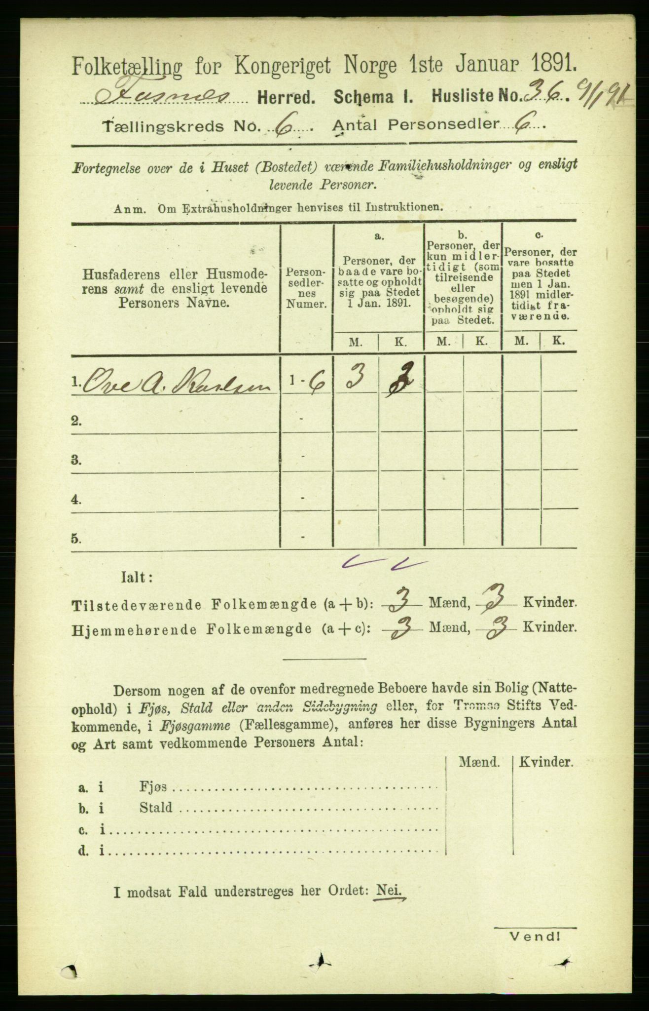 RA, 1891 census for 1748 Fosnes, 1891, p. 2755