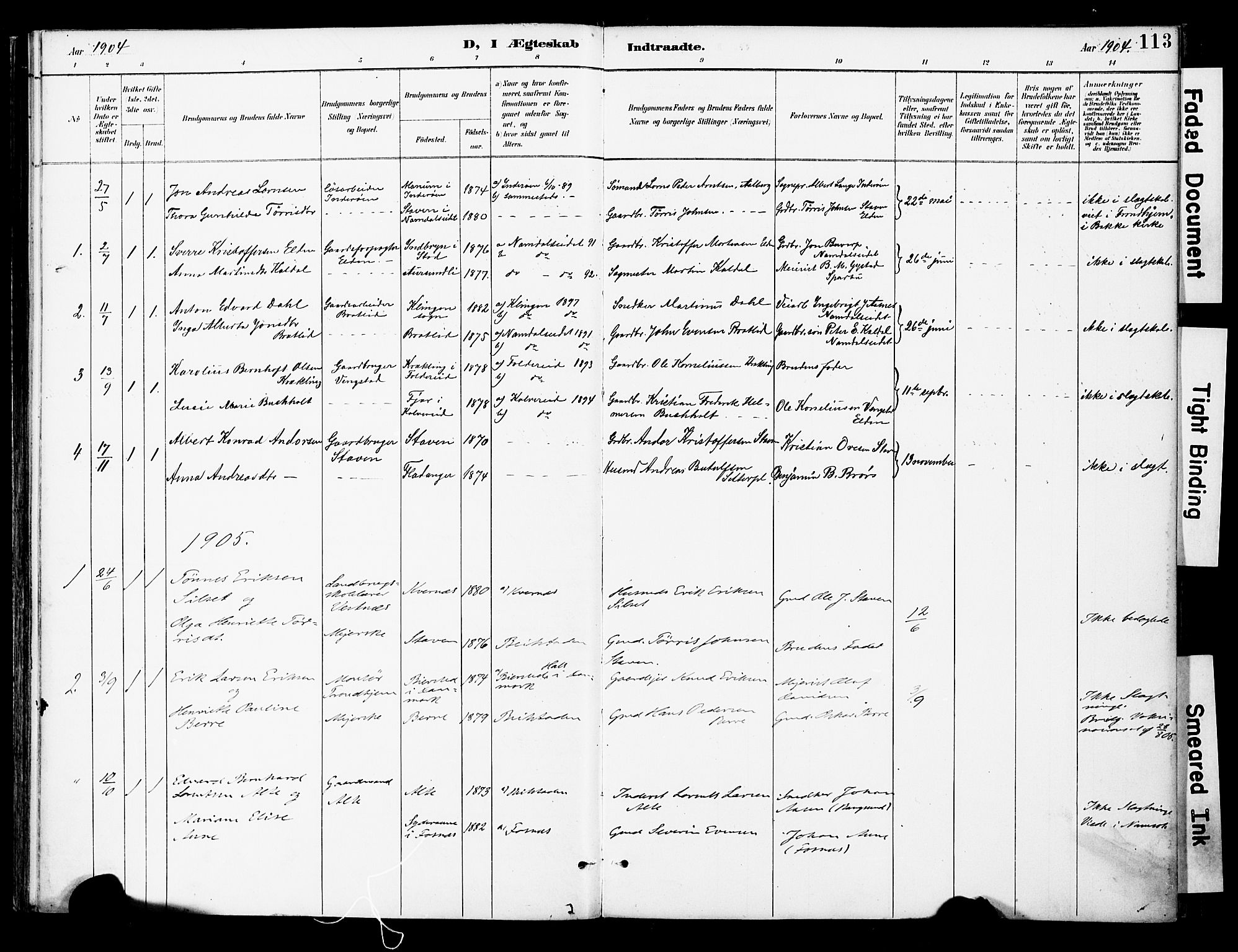 Ministerialprotokoller, klokkerbøker og fødselsregistre - Nord-Trøndelag, AV/SAT-A-1458/742/L0409: Parish register (official) no. 742A02, 1891-1905, p. 113