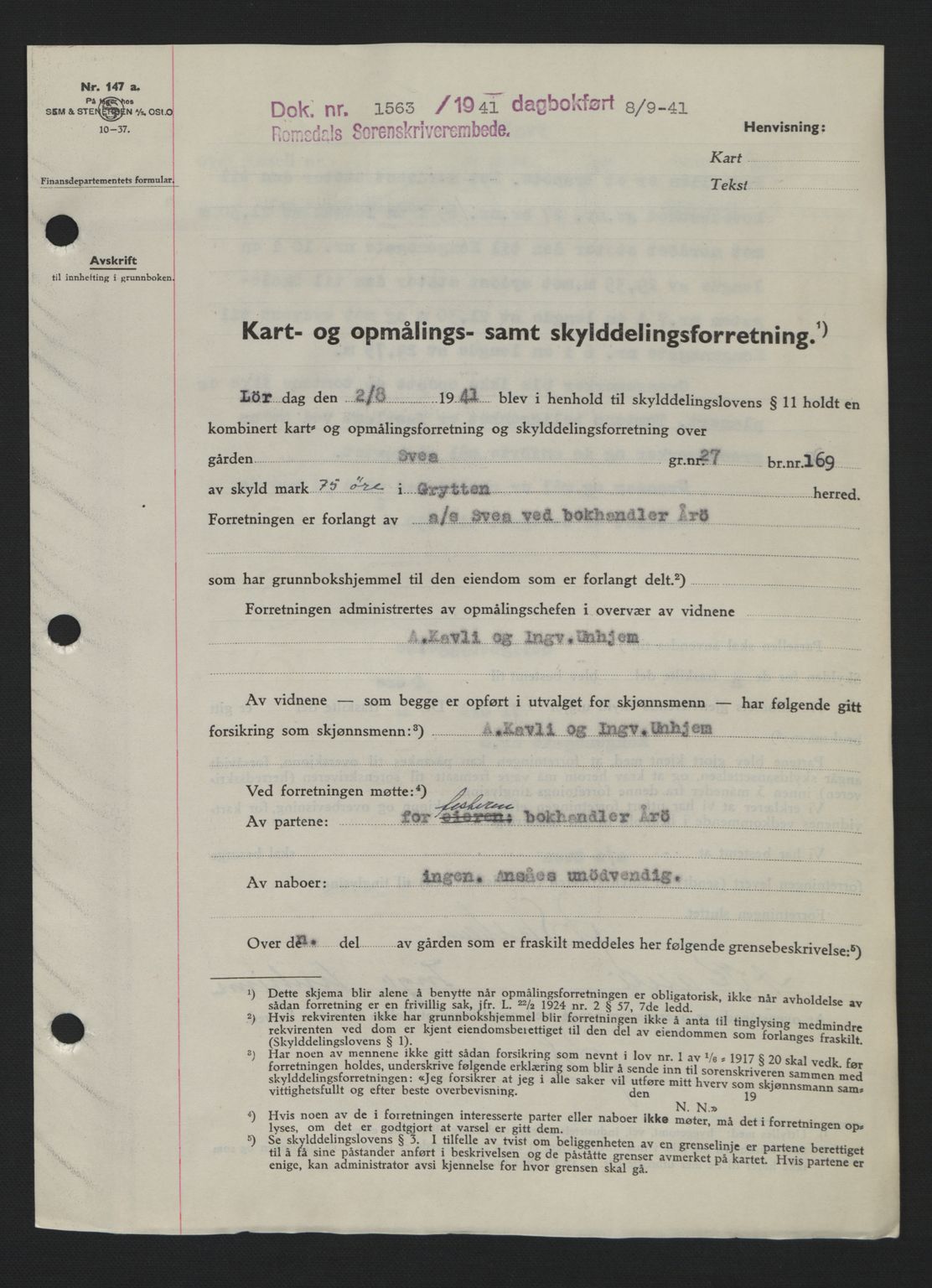 Romsdal sorenskriveri, AV/SAT-A-4149/1/2/2C: Mortgage book no. A10, 1941-1941, Diary no: : 1563/1941