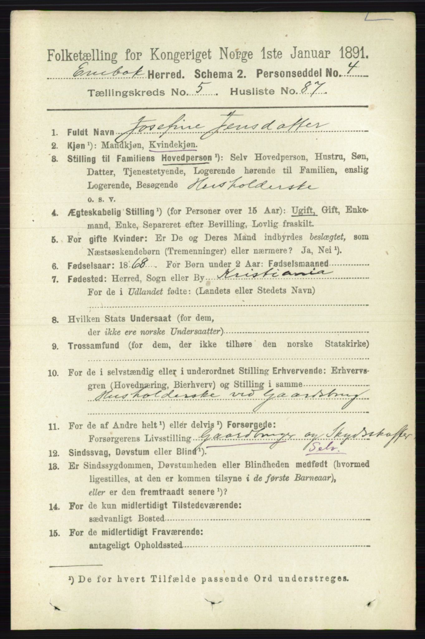 RA, 1891 census for 0229 Enebakk, 1891, p. 2522