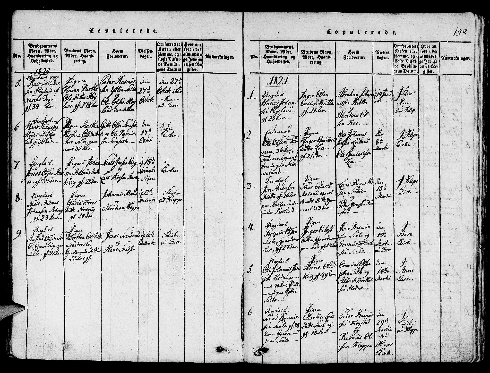 Klepp sokneprestkontor, SAST/A-101803/001/3/30BA/L0002: Parish register (official) no. A 2, 1816-1833, p. 198