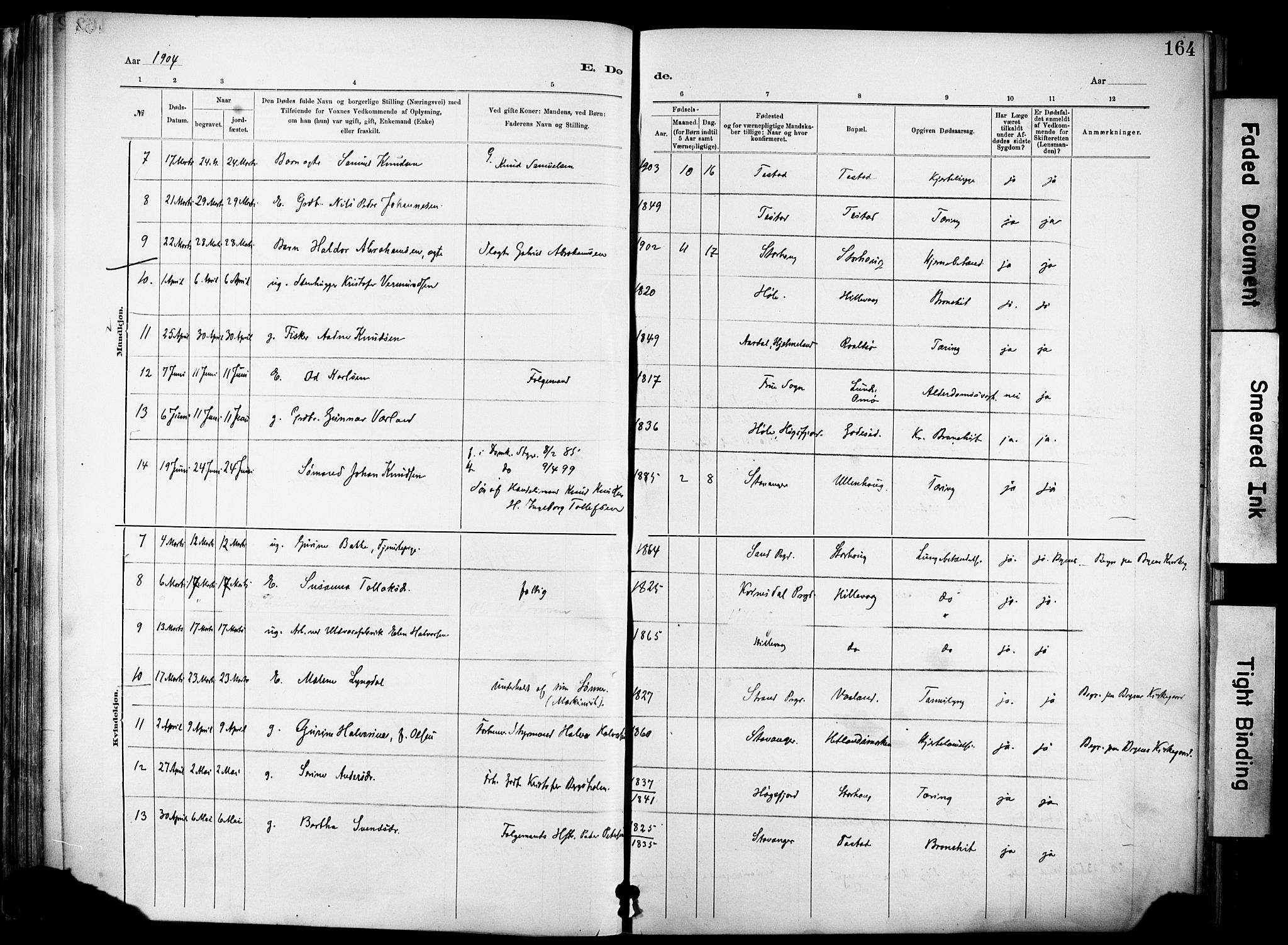 Hetland sokneprestkontor, SAST/A-101826/30/30BA/L0012: Parish register (official) no. A 12, 1882-1912, p. 164