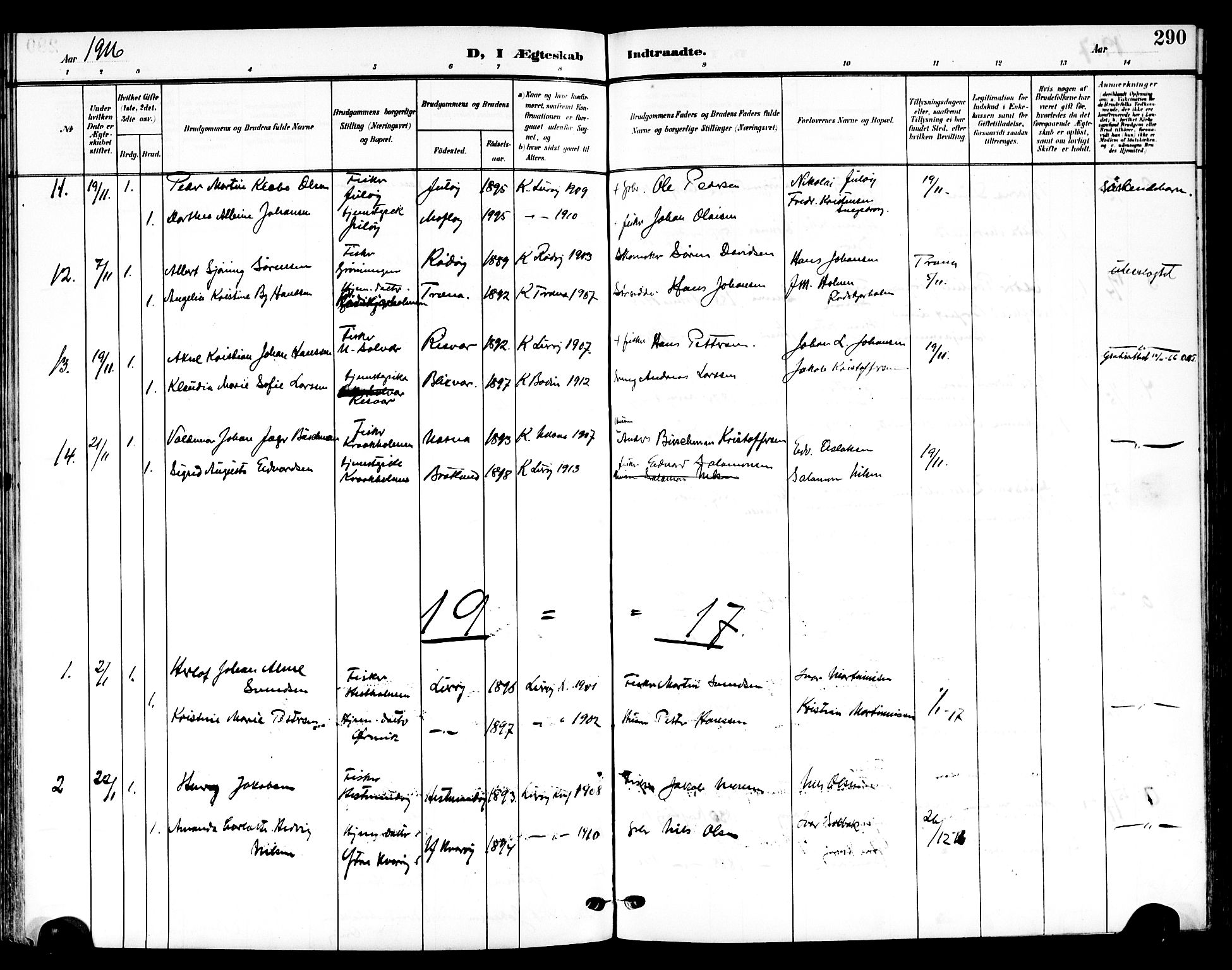 Ministerialprotokoller, klokkerbøker og fødselsregistre - Nordland, SAT/A-1459/839/L0569: Parish register (official) no. 839A06, 1903-1922, p. 290