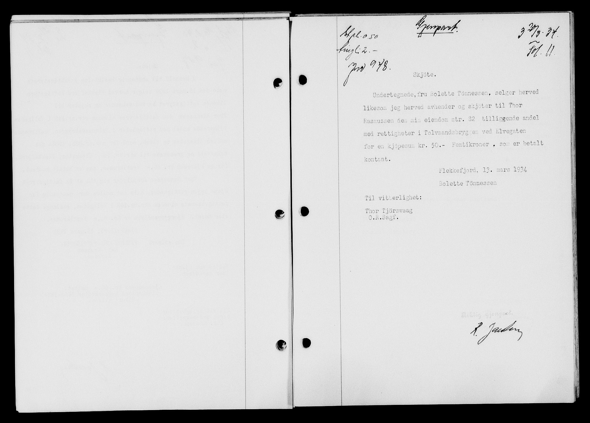 Flekkefjord sorenskriveri, SAK/1221-0001/G/Gb/Gba/L0049: Mortgage book no. 46, 1933-1934, Deed date: 20.03.1934
