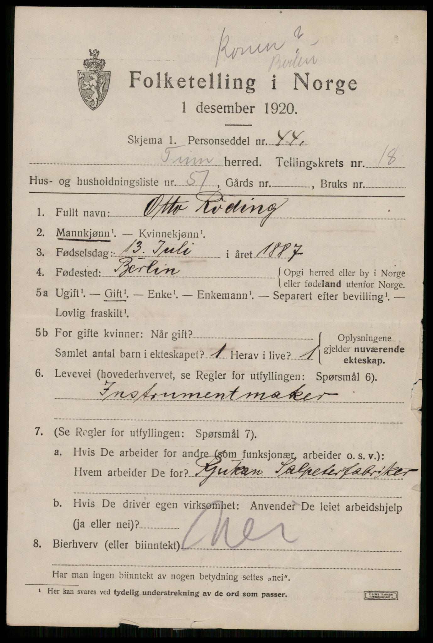 SAKO, 1920 census for Tinn, 1920, p. 24890
