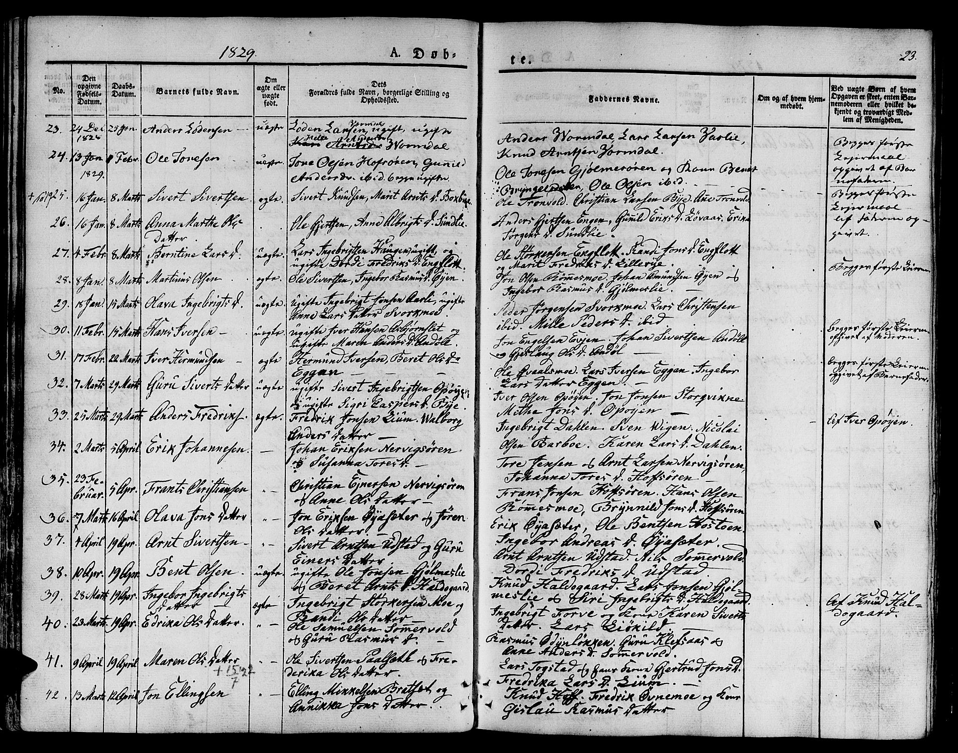 Ministerialprotokoller, klokkerbøker og fødselsregistre - Sør-Trøndelag, SAT/A-1456/668/L0804: Parish register (official) no. 668A04, 1826-1839, p. 23