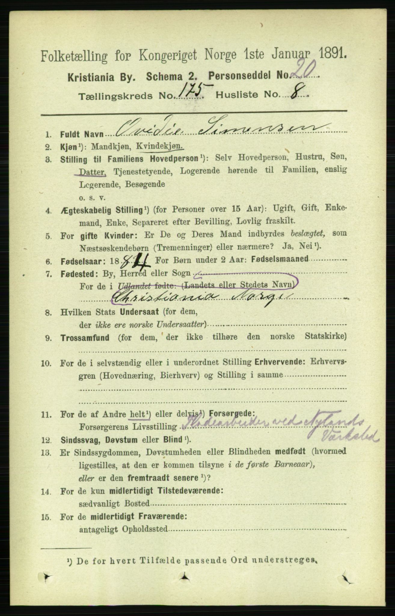RA, 1891 census for 0301 Kristiania, 1891, p. 105358