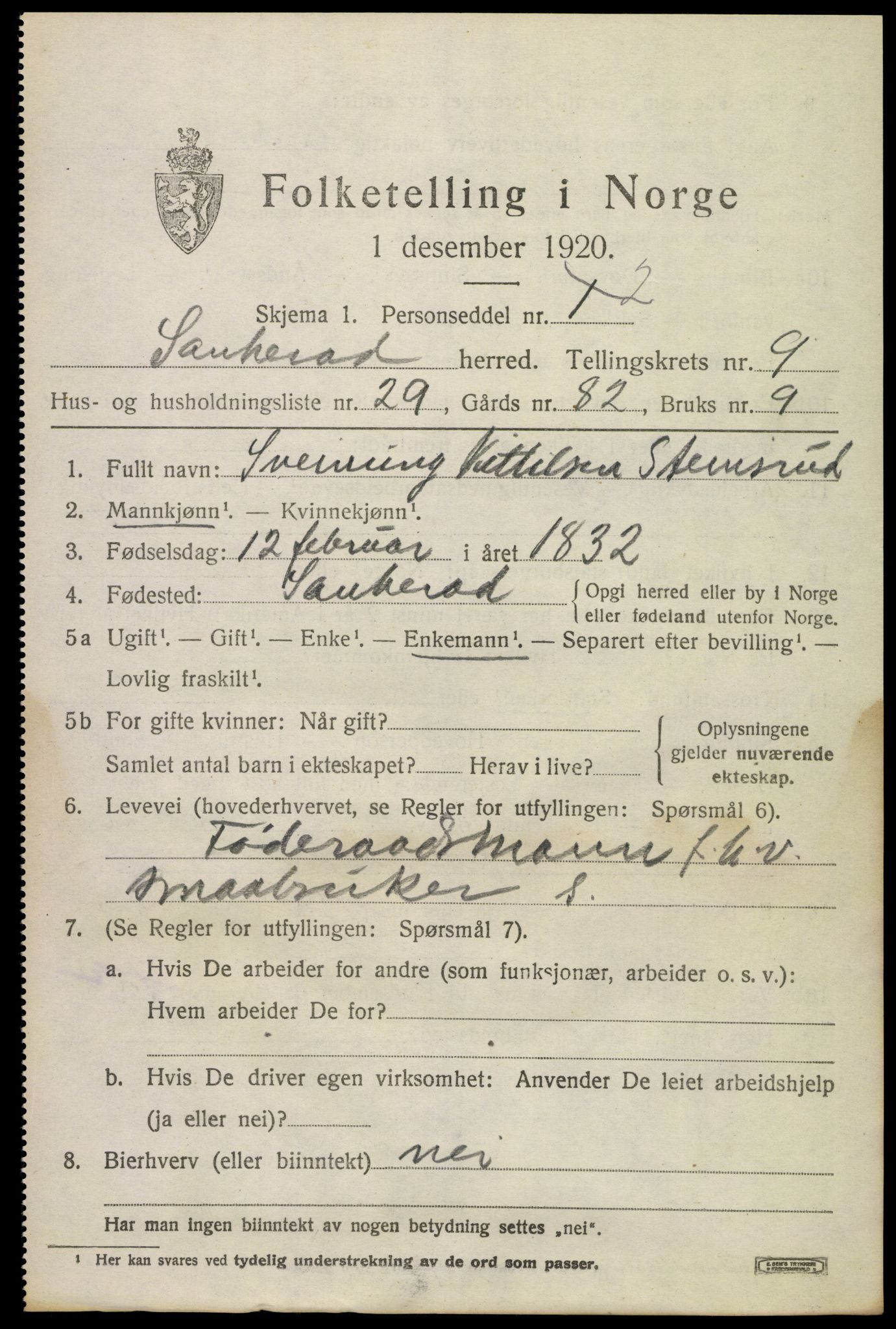 SAKO, 1920 census for Sauherad, 1920, p. 7139