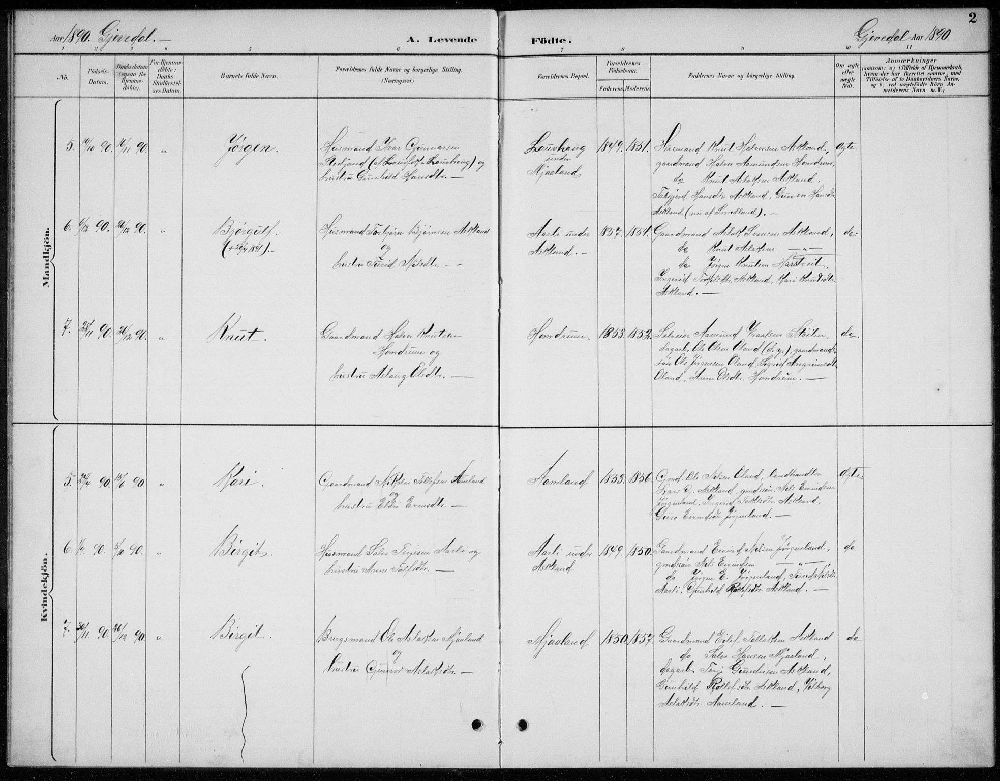 Åmli sokneprestkontor, SAK/1111-0050/F/Fb/Fba/L0002: Parish register (copy) no. B 2, 1890-1912, p. 2