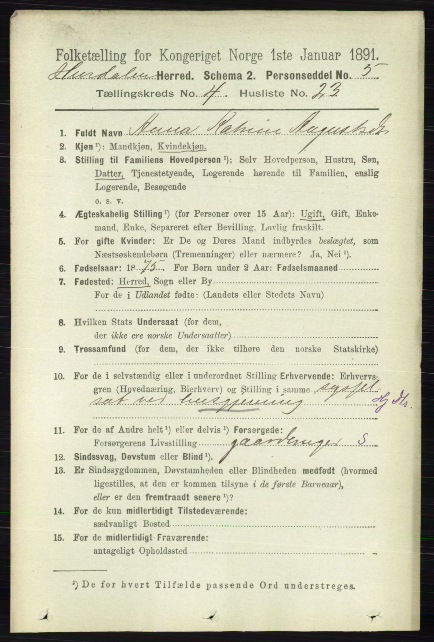 RA, 1891 census for 0239 Hurdal, 1891, p. 1582