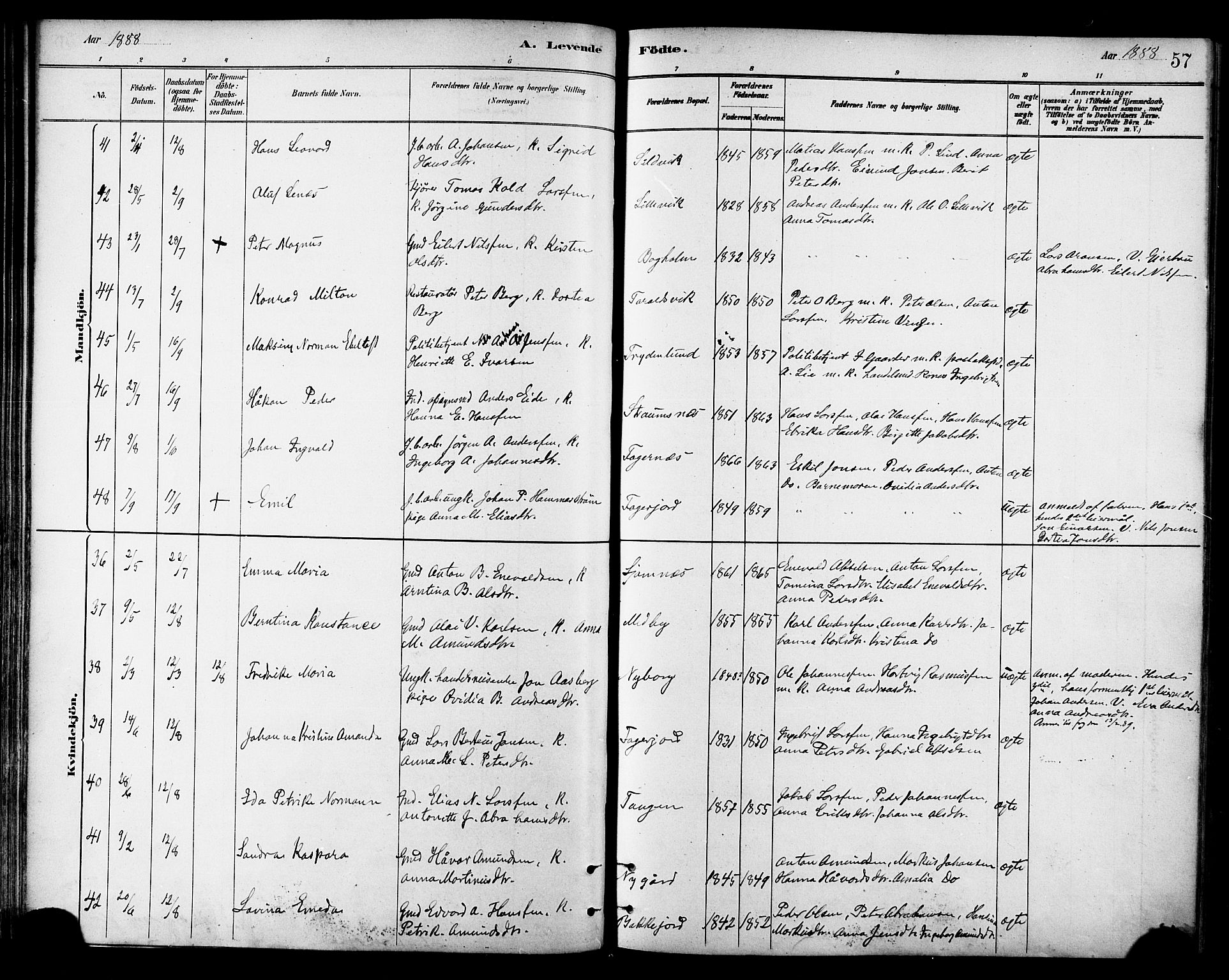 Ministerialprotokoller, klokkerbøker og fødselsregistre - Nordland, AV/SAT-A-1459/866/L0938: Parish register (official) no. 866A01, 1879-1893, p. 57