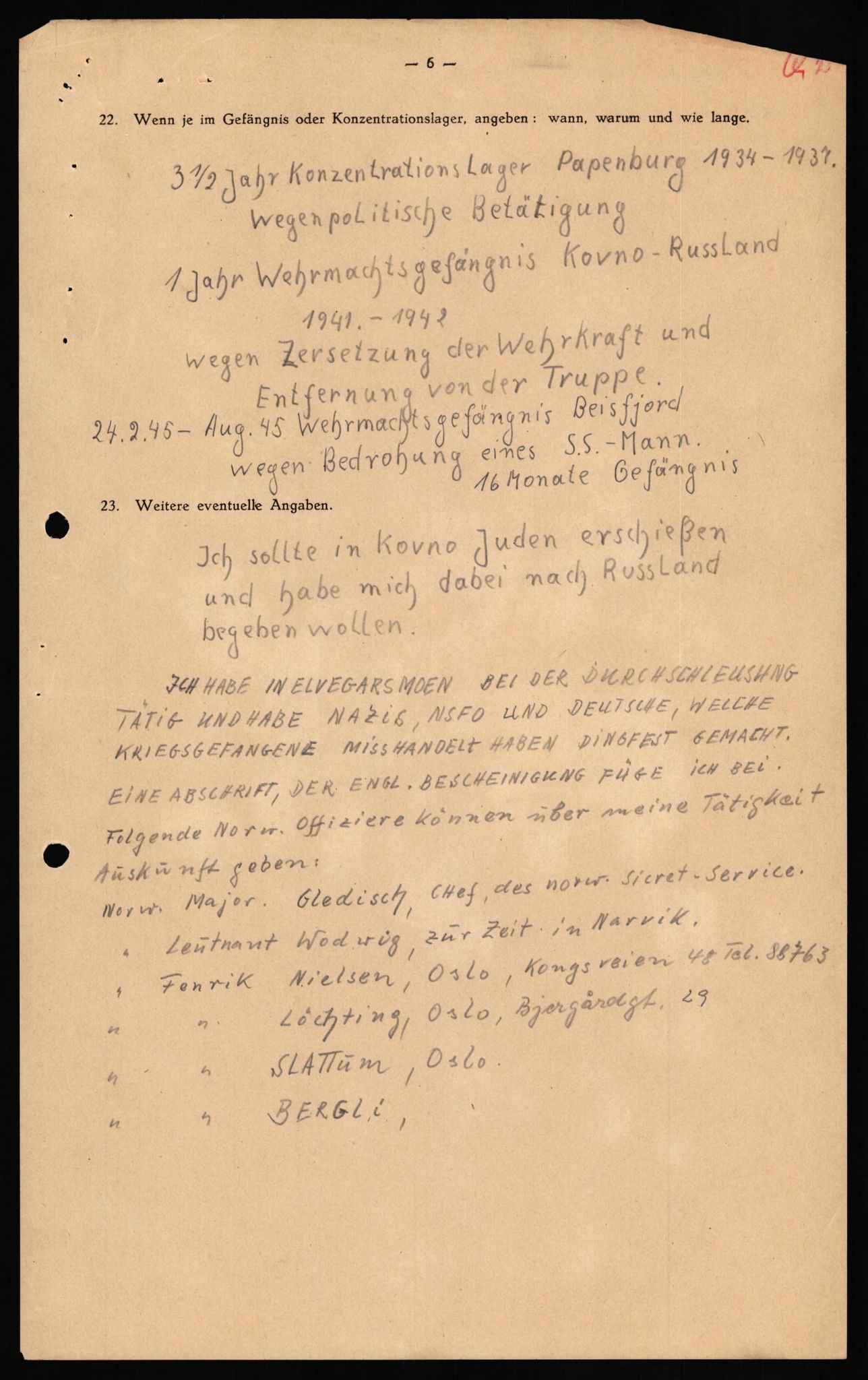 Forsvaret, Forsvarets overkommando II, AV/RA-RAFA-3915/D/Db/L0026: CI Questionaires. Tyske okkupasjonsstyrker i Norge. Tyskere., 1945-1946, p. 482