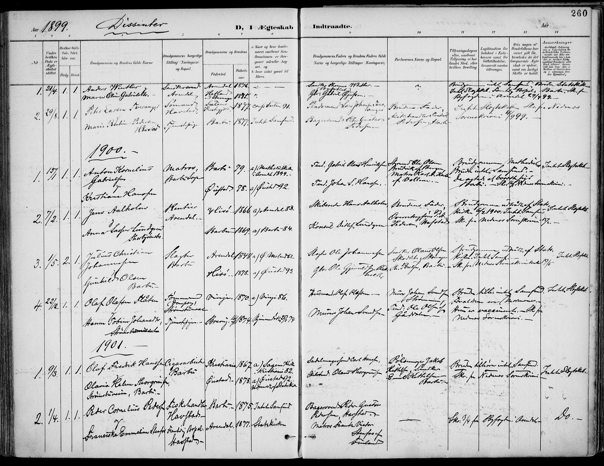 Barbu sokneprestkontor, SAK/1111-0003/F/Fa/L0005: Parish register (official) no. A 5, 1899-1909, p. 260