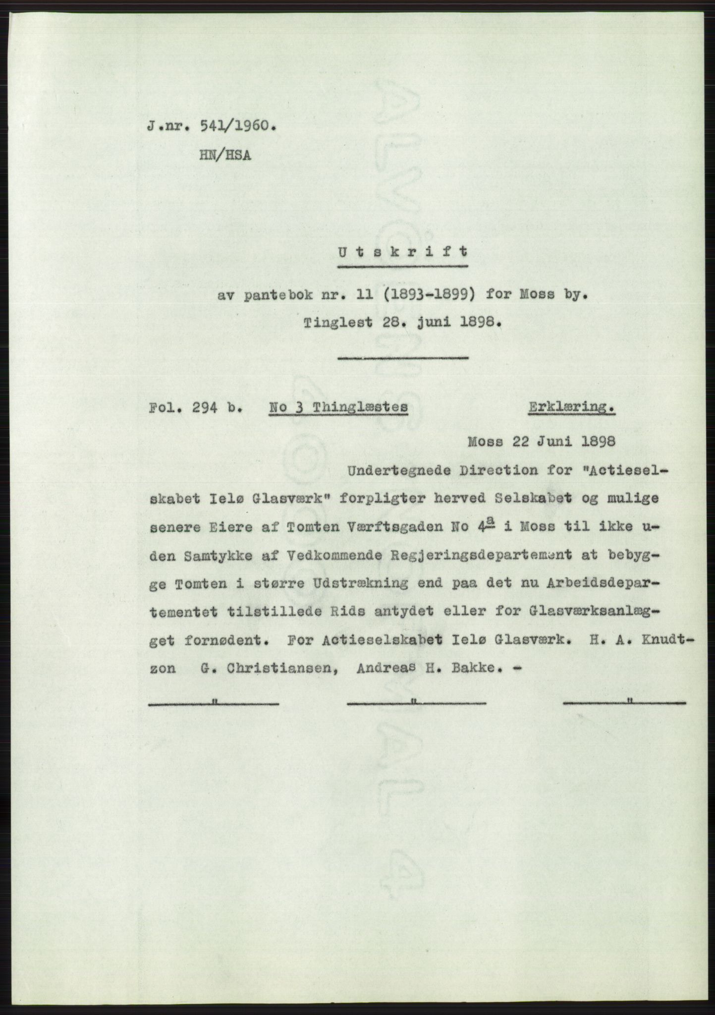 Statsarkivet i Oslo, AV/SAO-A-10621/Z/Zd/L0011: Avskrifter, j.nr 4-798/1960, 1960, p. 311