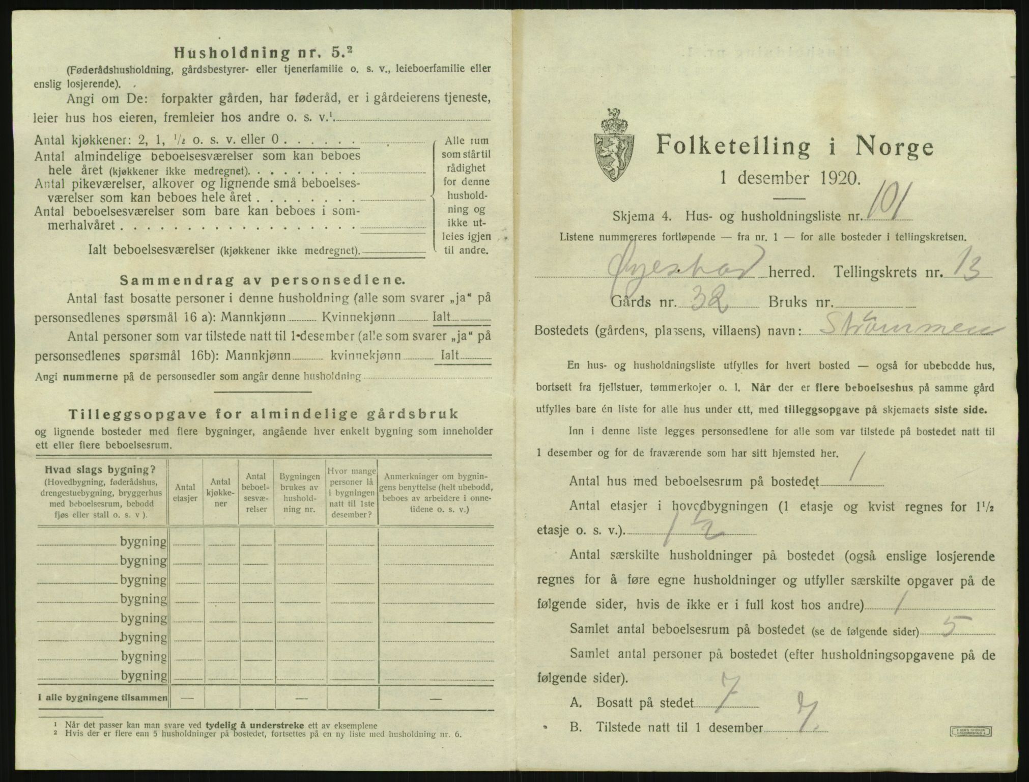 SAK, 1920 census for Øyestad, 1920, p. 1542