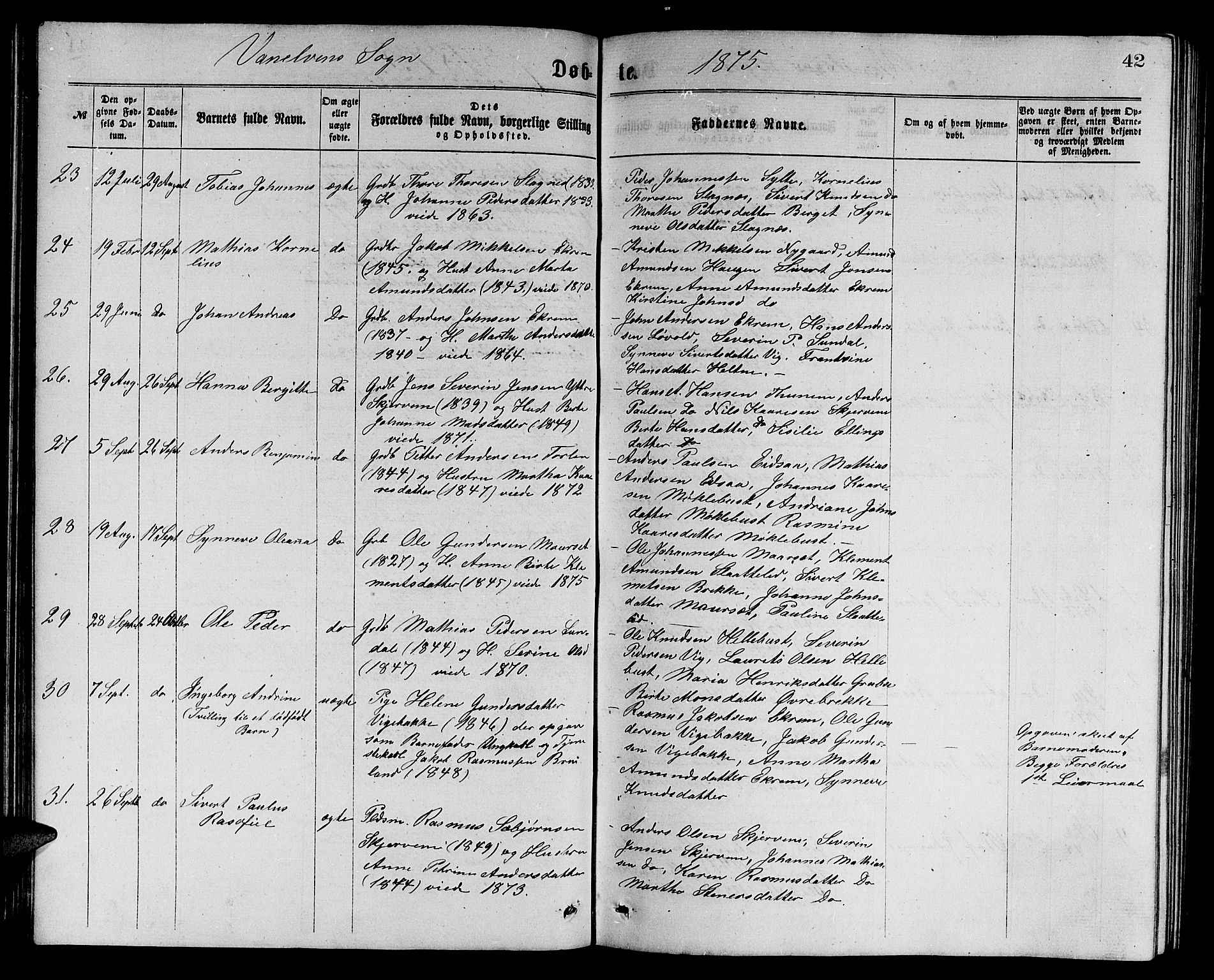 Ministerialprotokoller, klokkerbøker og fødselsregistre - Møre og Romsdal, SAT/A-1454/501/L0016: Parish register (copy) no. 501C02, 1868-1884, p. 42