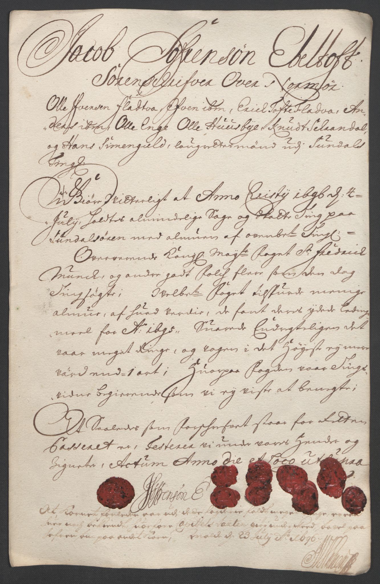 Rentekammeret inntil 1814, Reviderte regnskaper, Fogderegnskap, AV/RA-EA-4092/R56/L3736: Fogderegnskap Nordmøre, 1694-1696, p. 252