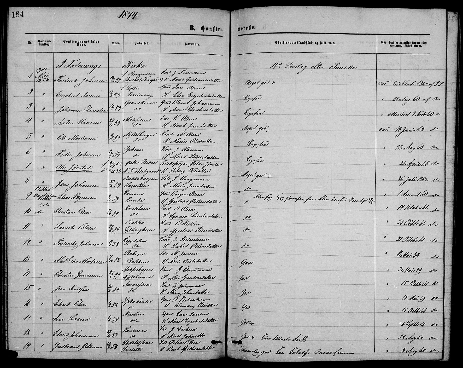 Ringebu prestekontor, SAH/PREST-082/H/Ha/Hab/L0004: Parish register (copy) no. 4, 1867-1879, p. 184