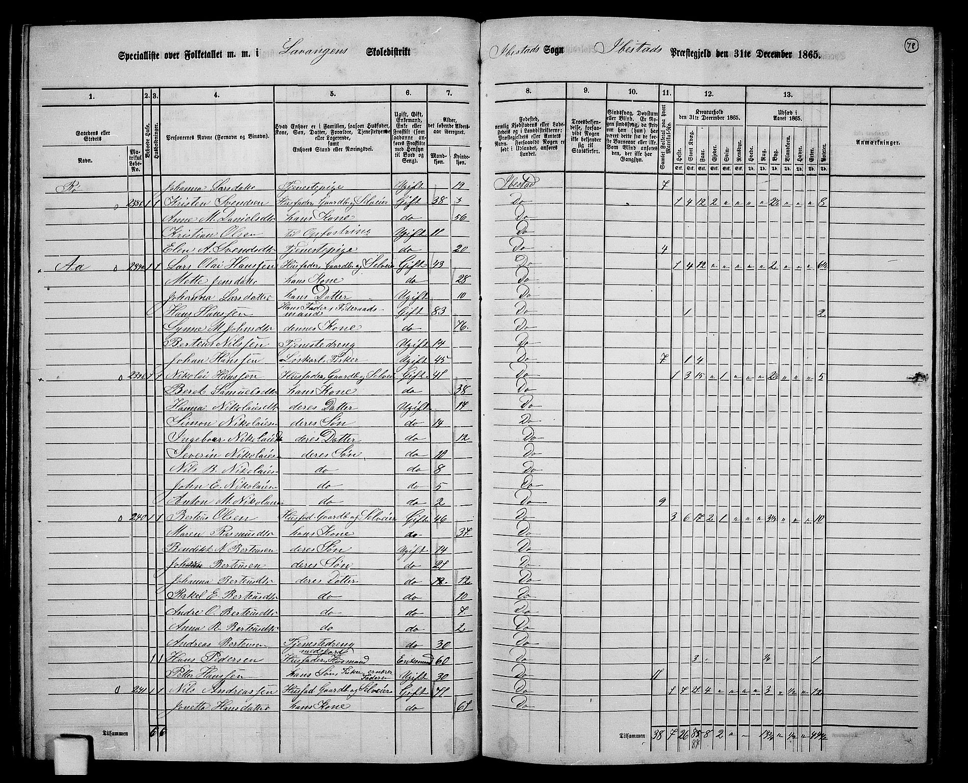 RA, 1865 census for Ibestad, 1865, p. 73