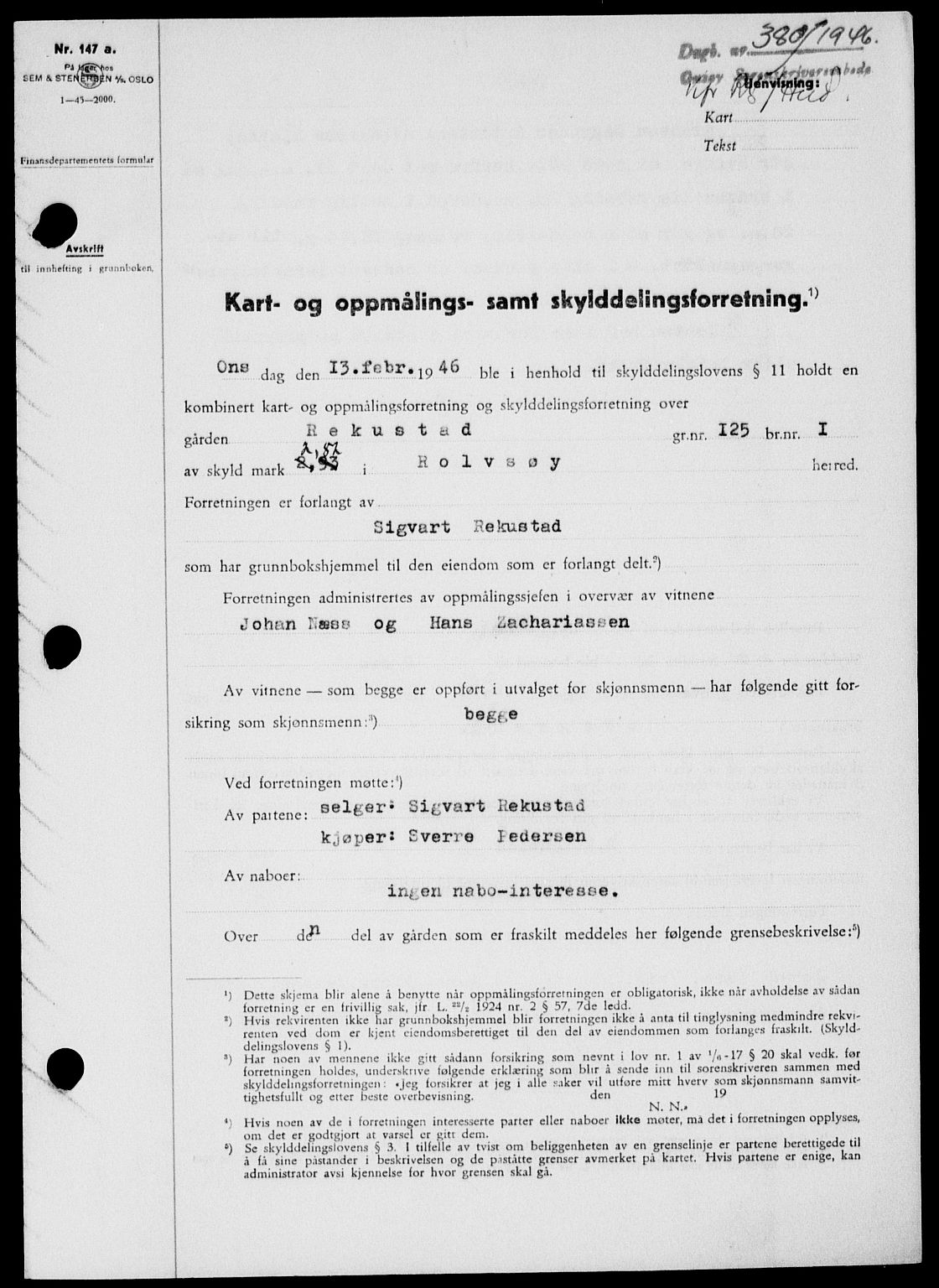 Onsøy sorenskriveri, SAO/A-10474/G/Ga/Gab/L0015: Mortgage book no. II A-15, 1945-1946, Diary no: : 380/1946