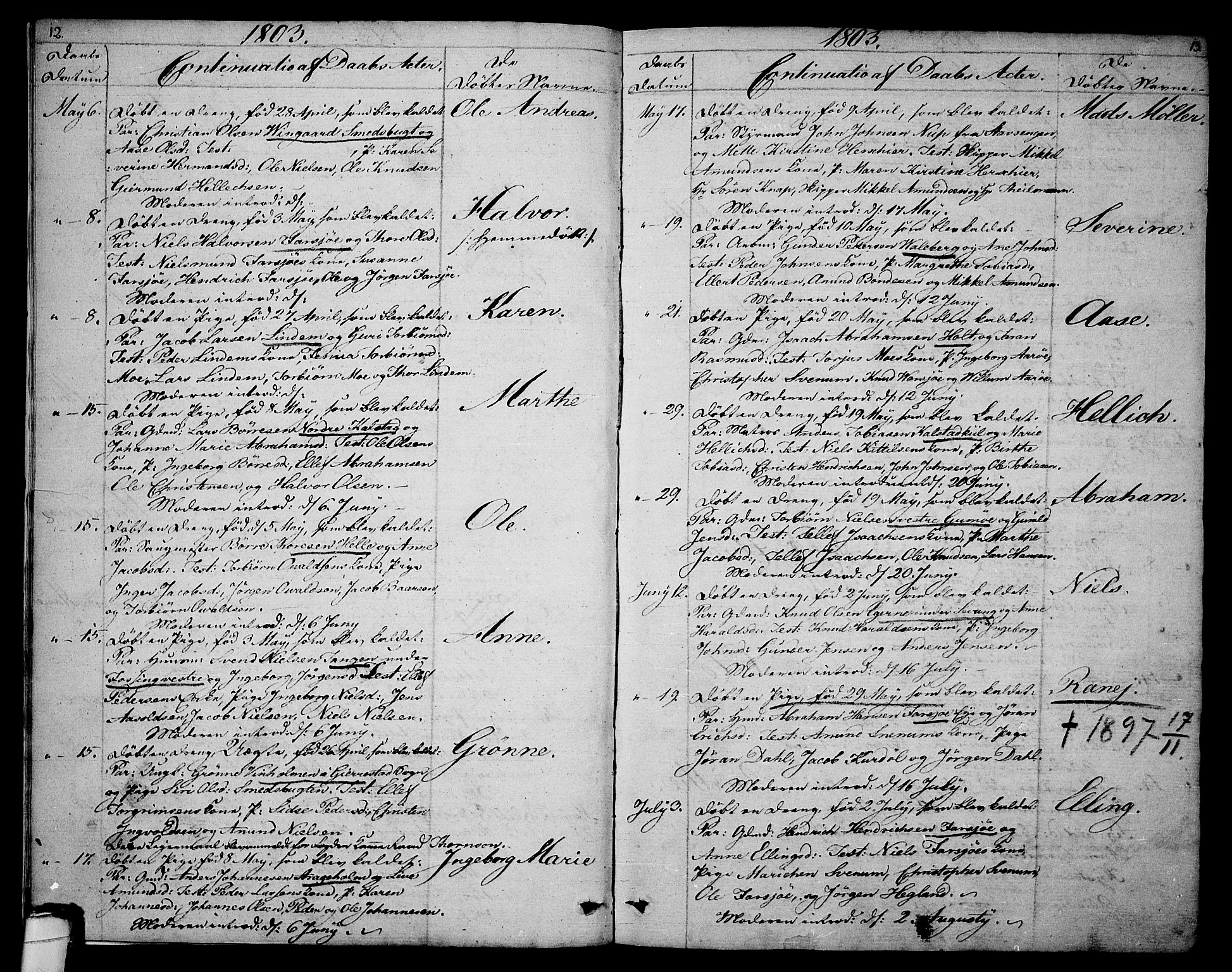 Sannidal kirkebøker, AV/SAKO-A-296/F/Fa/L0003: Parish register (official) no. 3, 1803-1813, p. 12-13