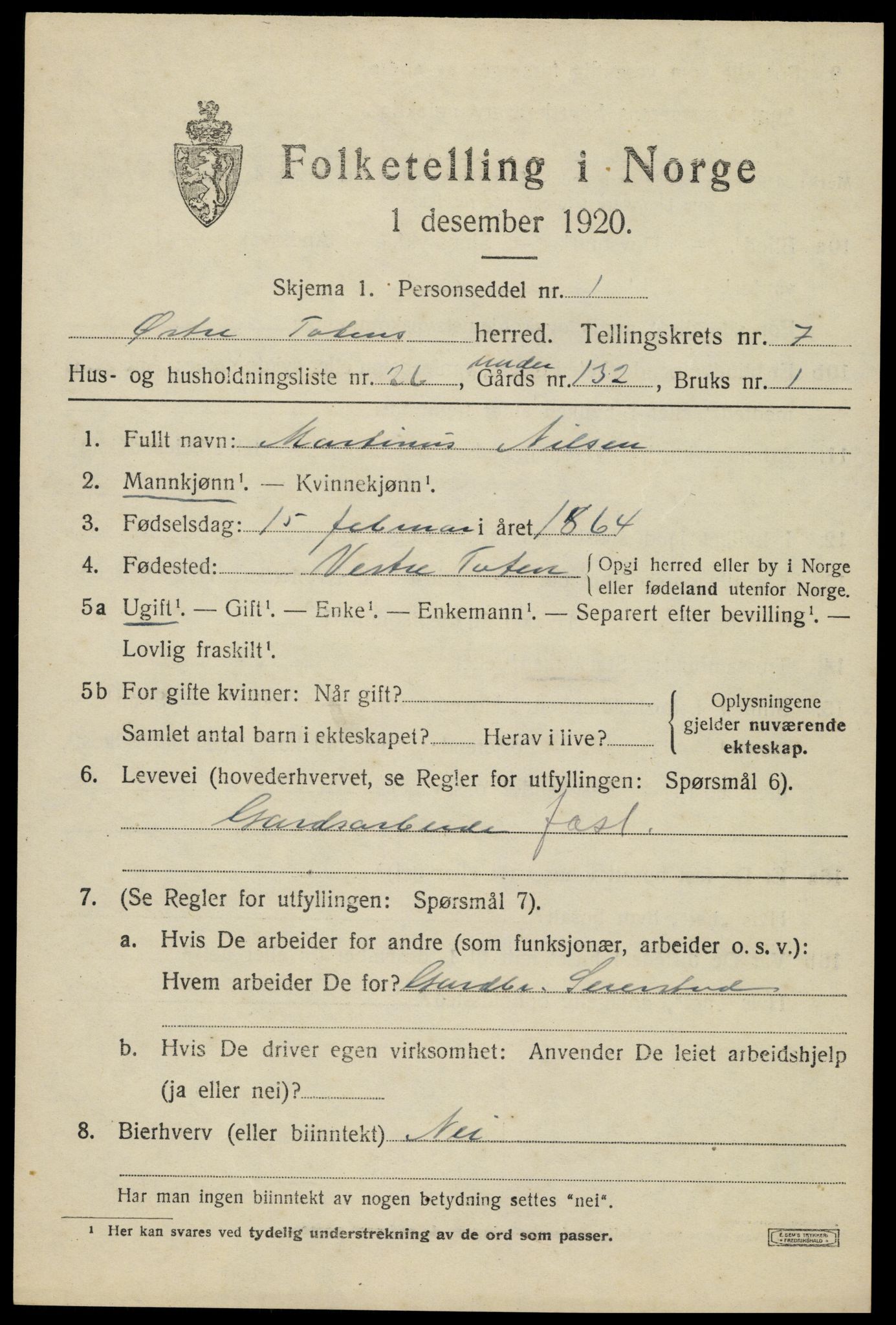SAH, 1920 census for Østre Toten, 1920, p. 15240