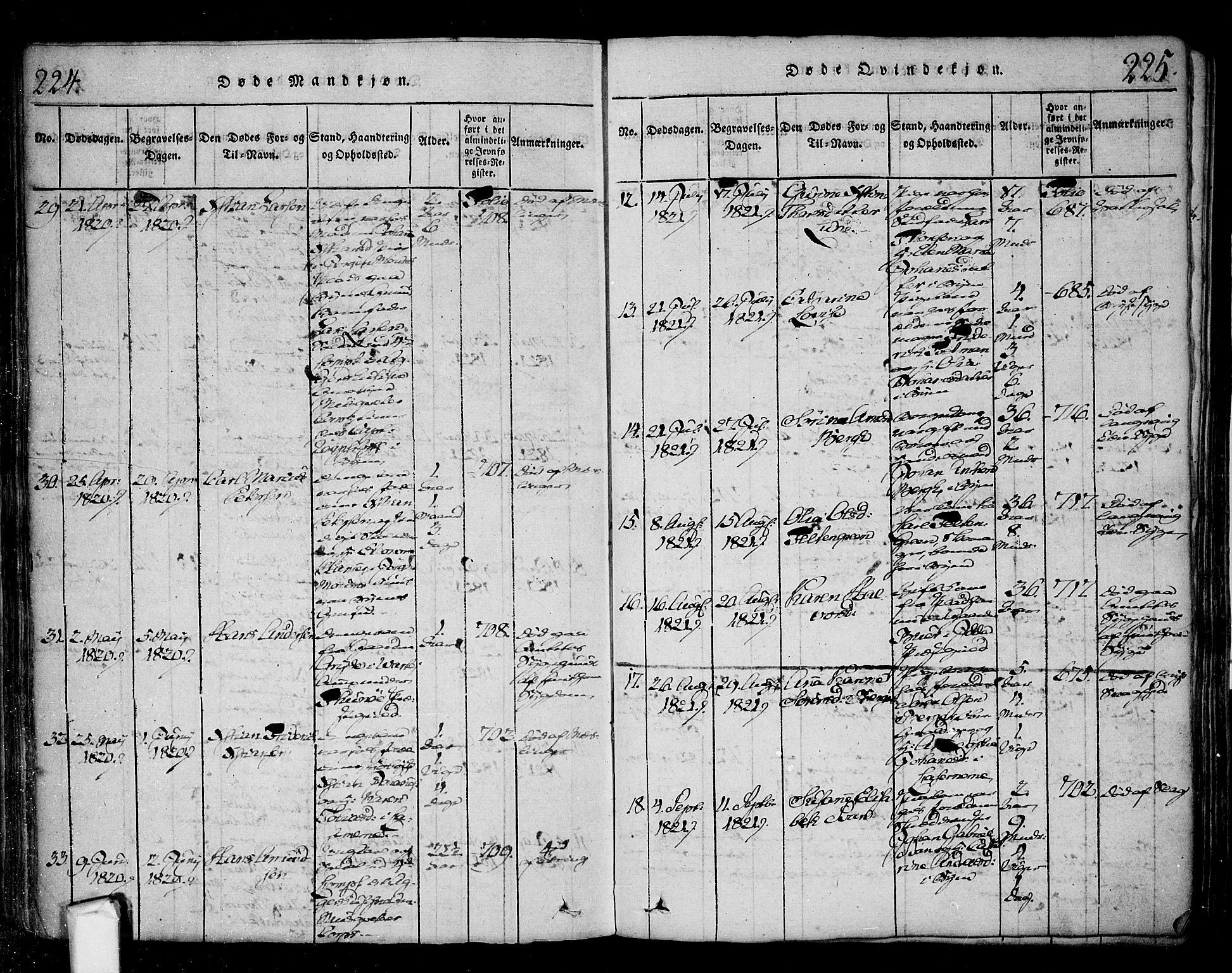 Fredrikstad prestekontor Kirkebøker, AV/SAO-A-11082/F/Fa/L0004: Parish register (official) no. 4, 1816-1834, p. 224-225