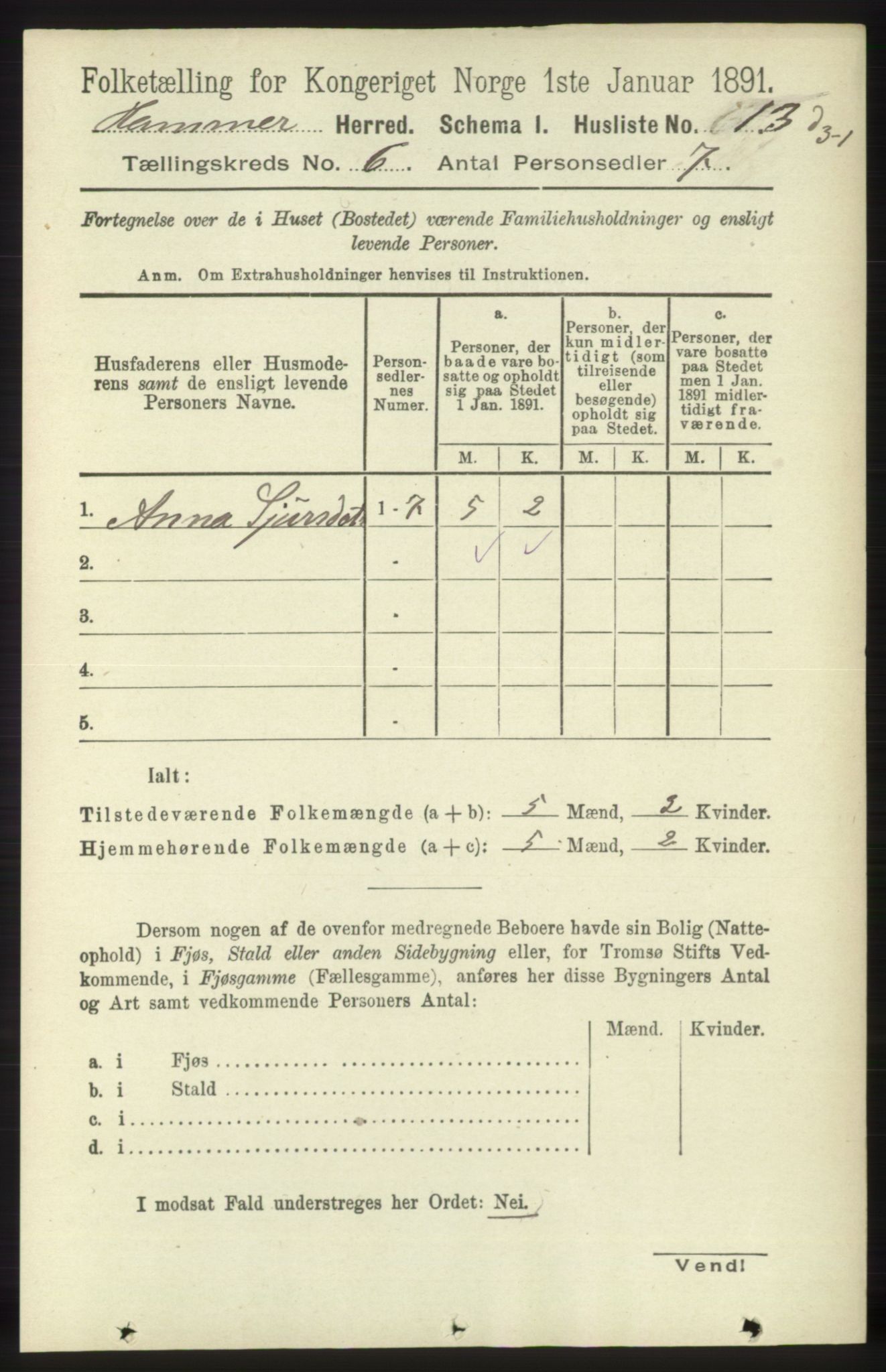 RA, 1891 census for 1254 Hamre, 1891, p. 1532