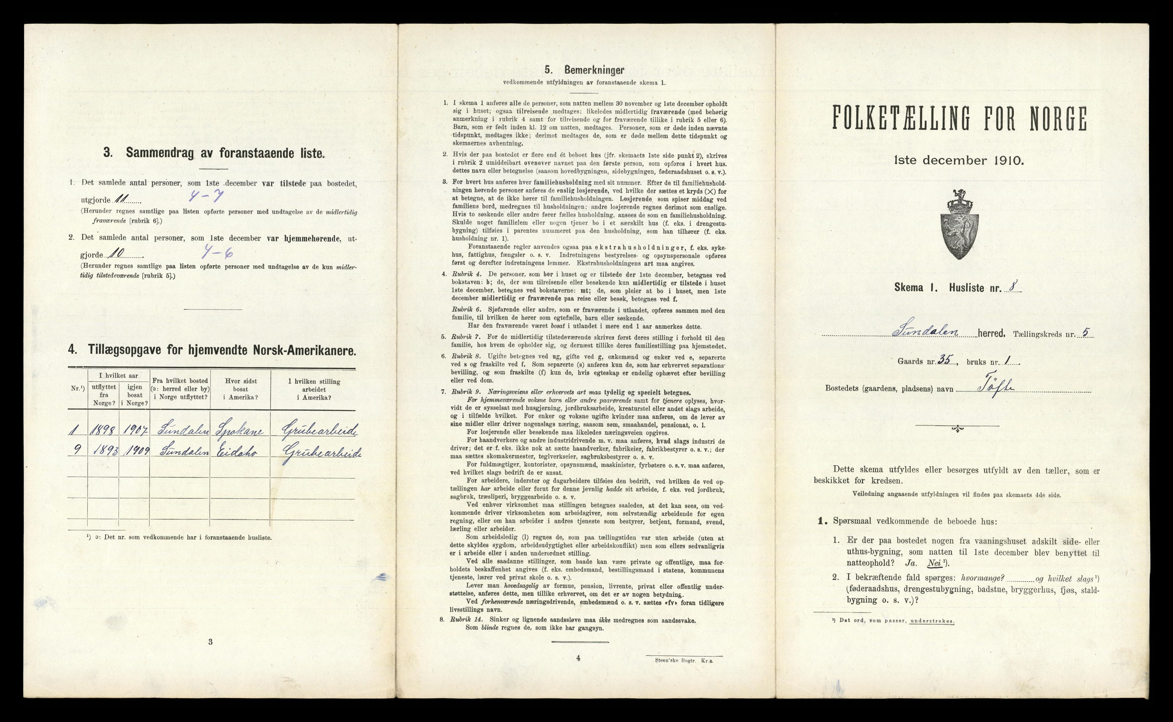 RA, 1910 census for Sunndal, 1910, p. 351