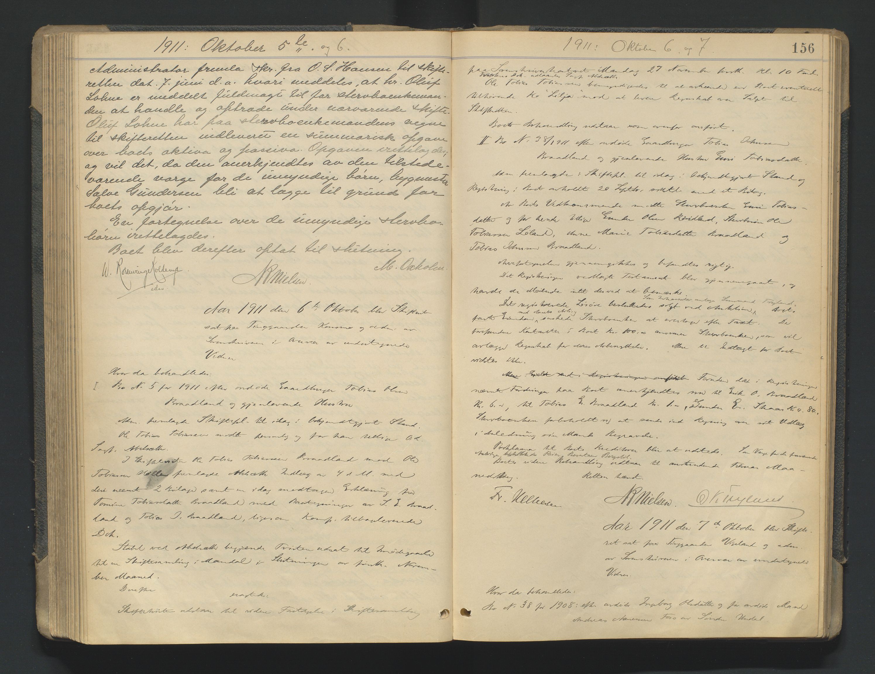 Mandal sorenskriveri, AV/SAK-1221-0005/001/H/Hc/L0081: Skifteforhandlingsprotokoll nr 13, 1909-1913, p. 156