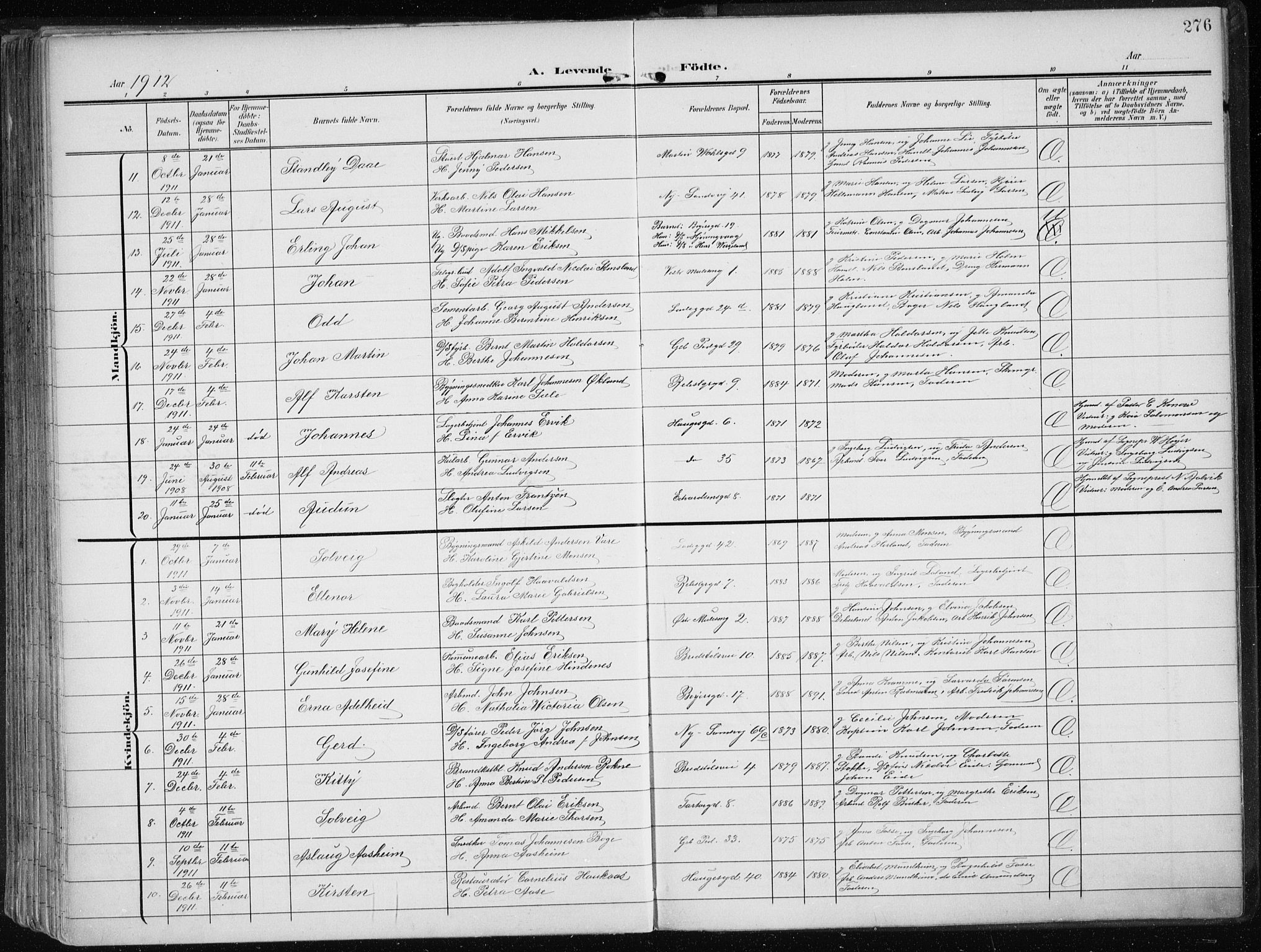 Sandviken Sokneprestembete, AV/SAB-A-77601/H/Ha/L0006: Parish register (official) no. B 3, 1901-1912, p. 276