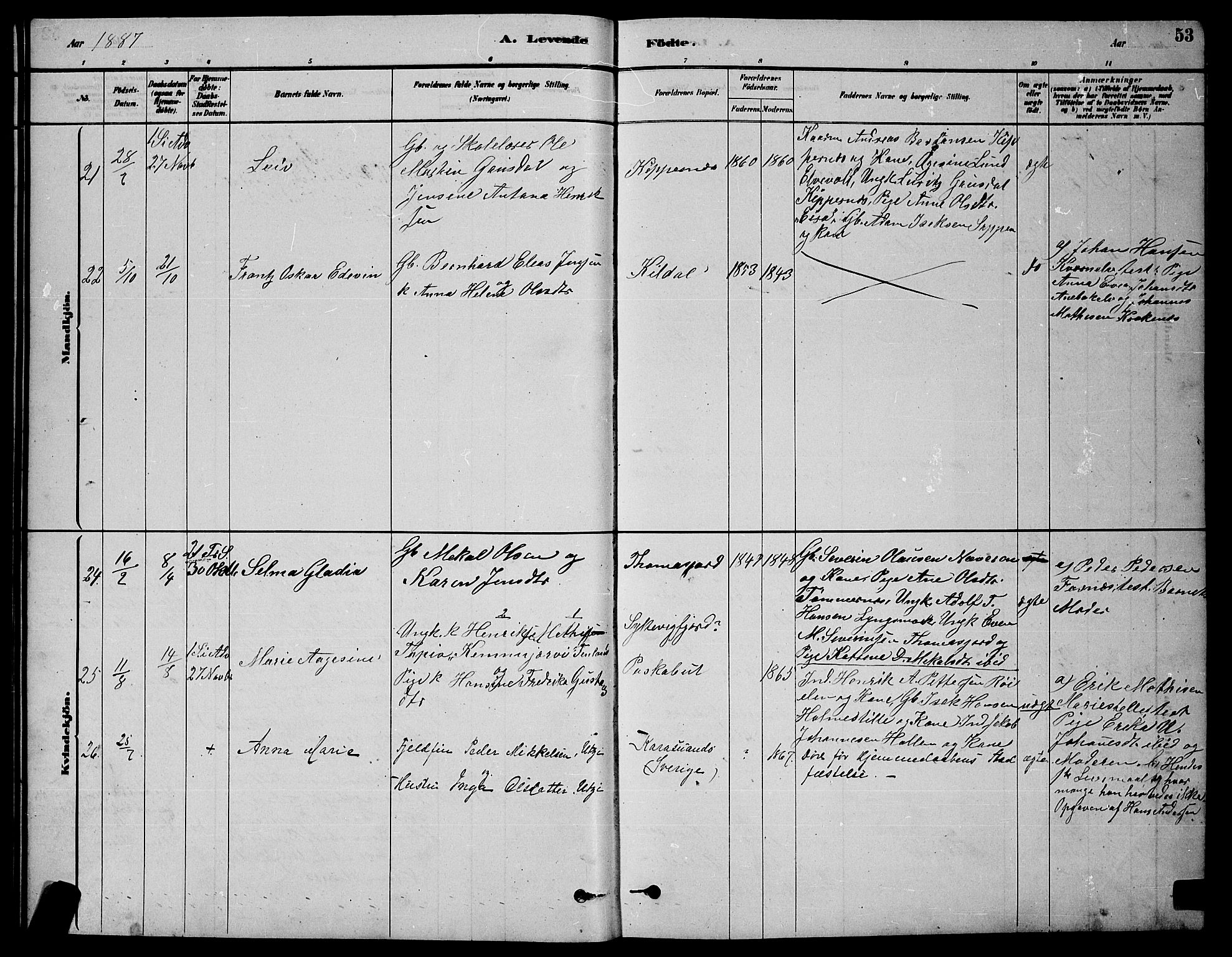 Skjervøy sokneprestkontor, AV/SATØ-S-1300/H/Ha/Hab/L0020klokker: Parish register (copy) no. 20, 1878-1892, p. 53