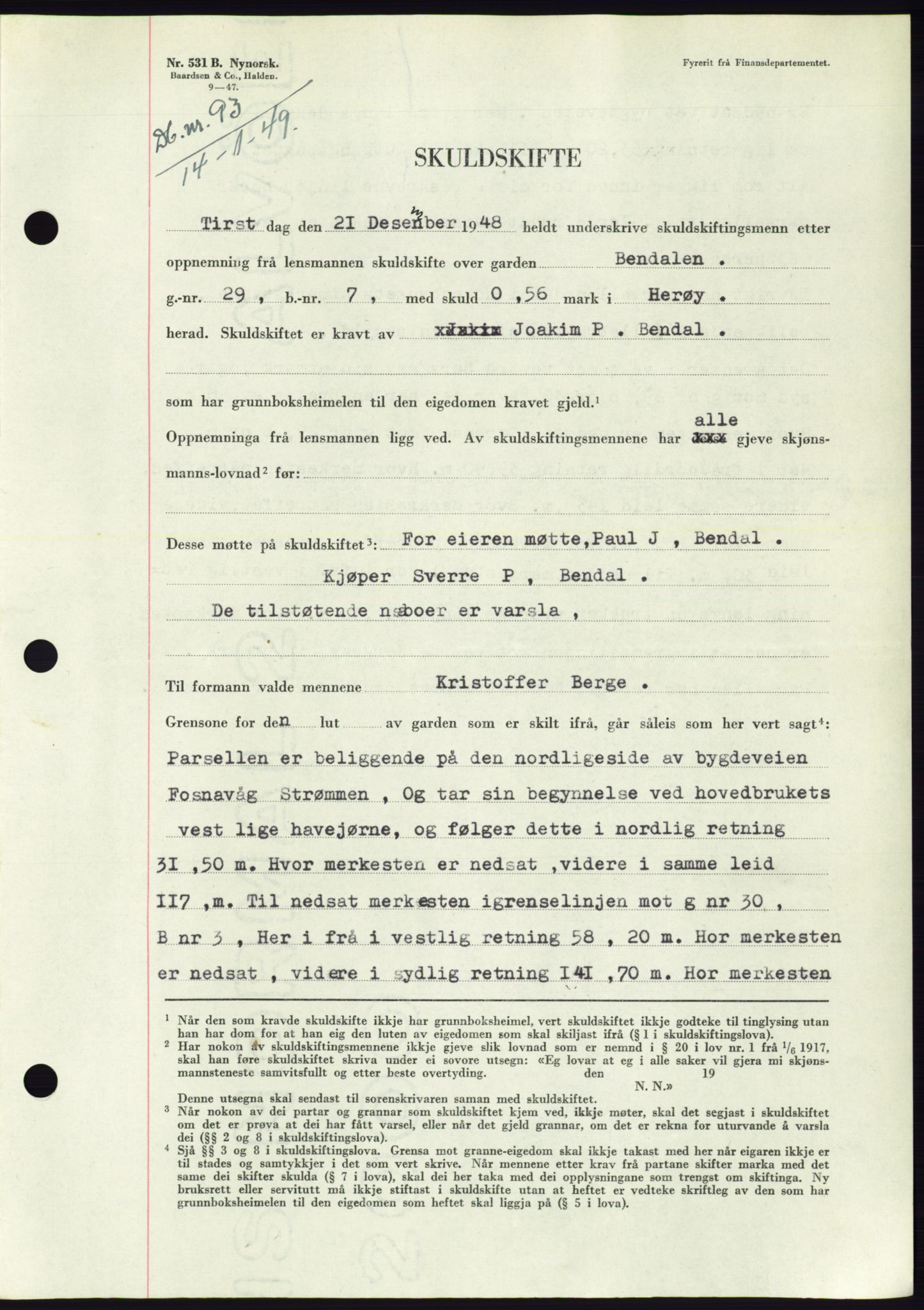 Søre Sunnmøre sorenskriveri, AV/SAT-A-4122/1/2/2C/L0083: Mortgage book no. 9A, 1948-1949, Diary no: : 93/1949