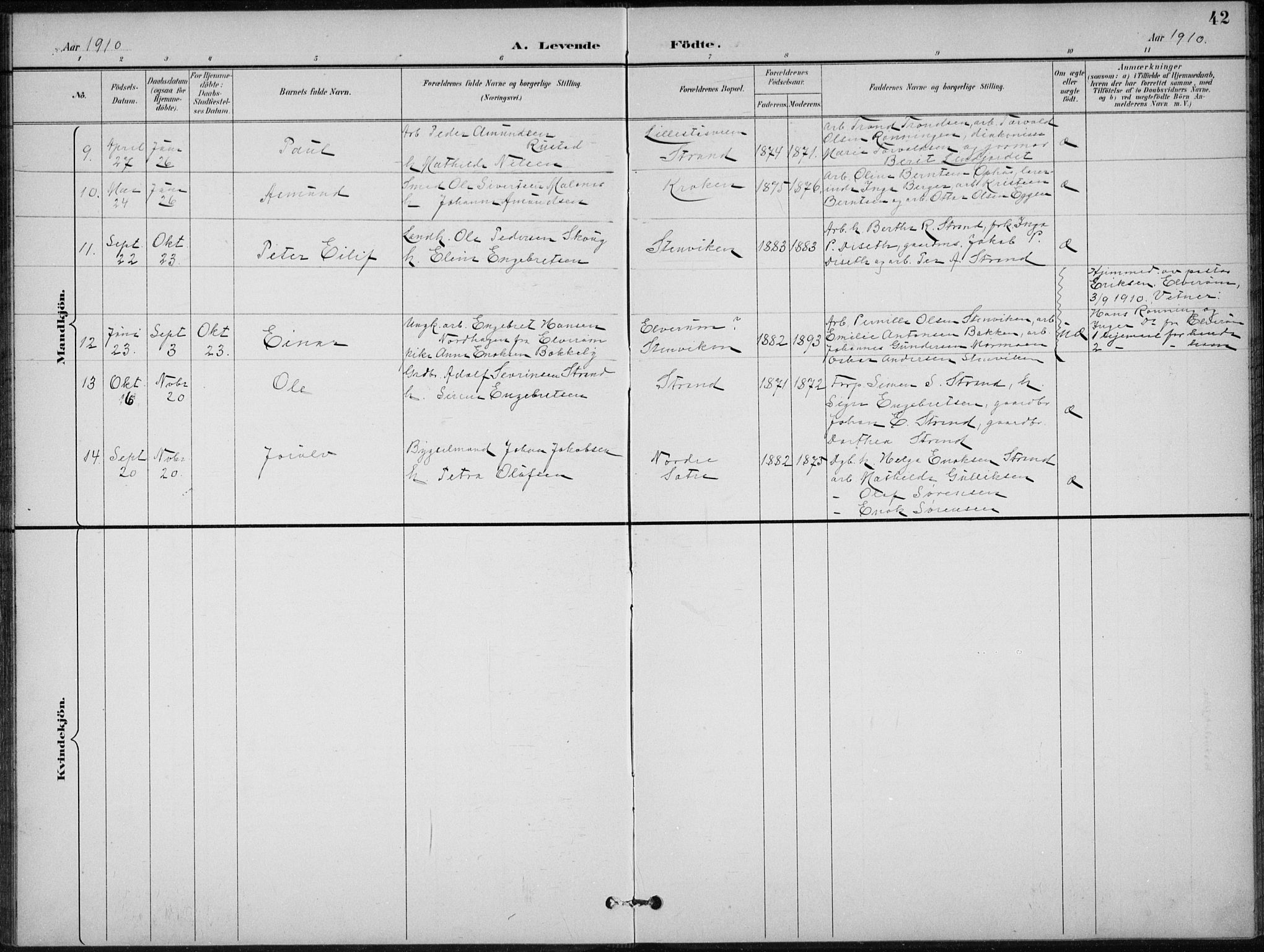 Stor-Elvdal prestekontor, SAH/PREST-052/H/Ha/Hab/L0004: Parish register (copy) no. 4, 1895-1938, p. 42