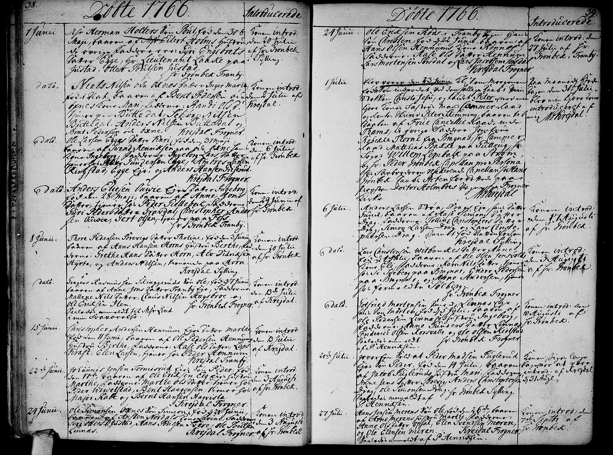 Lier kirkebøker, AV/SAKO-A-230/F/Fa/L0005: Parish register (official) no. I 5, 1764-1777, p. 38-39