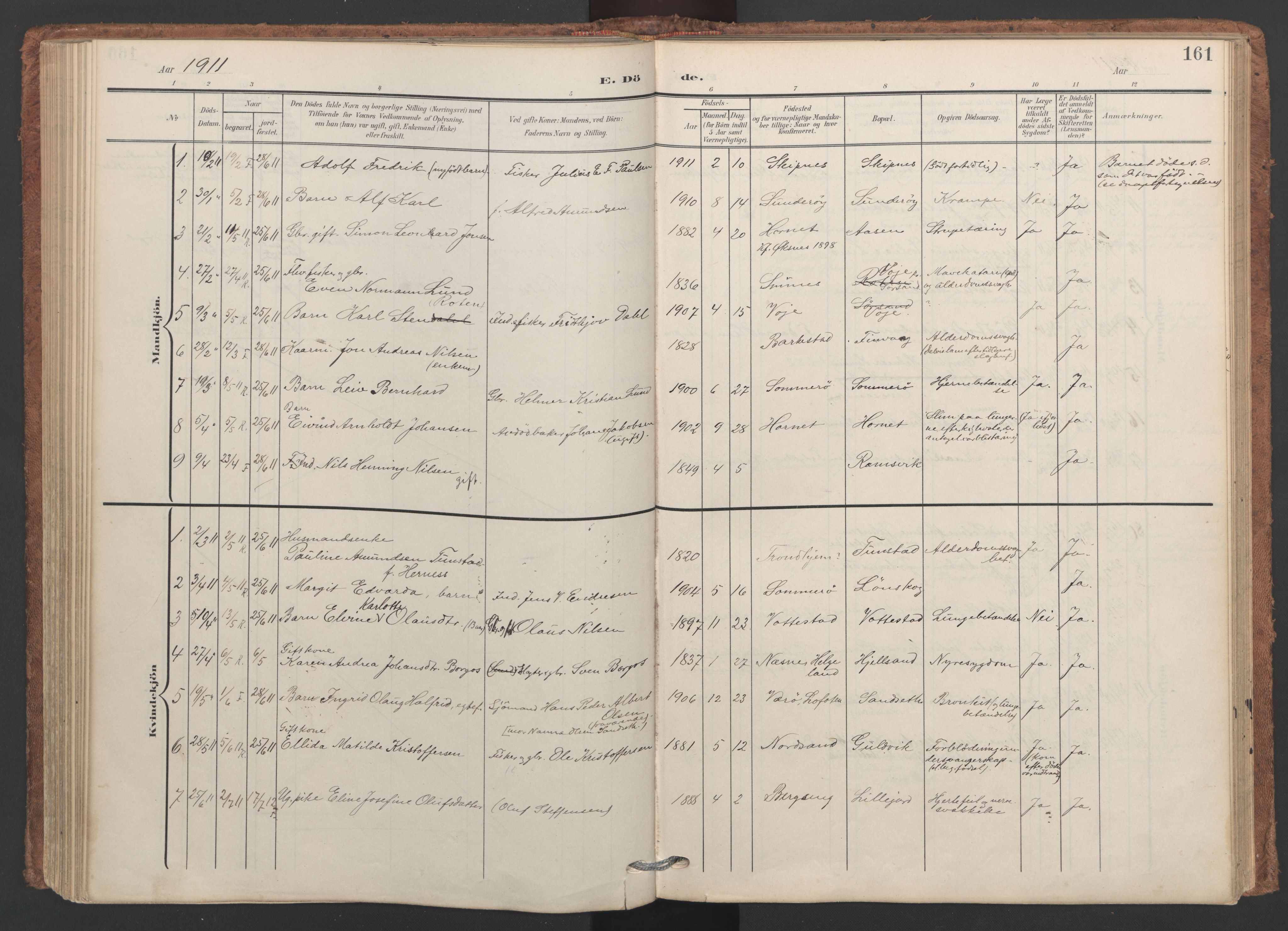 Ministerialprotokoller, klokkerbøker og fødselsregistre - Nordland, SAT/A-1459/893/L1339: Parish register (official) no. 893A11, 1904-1914, p. 161