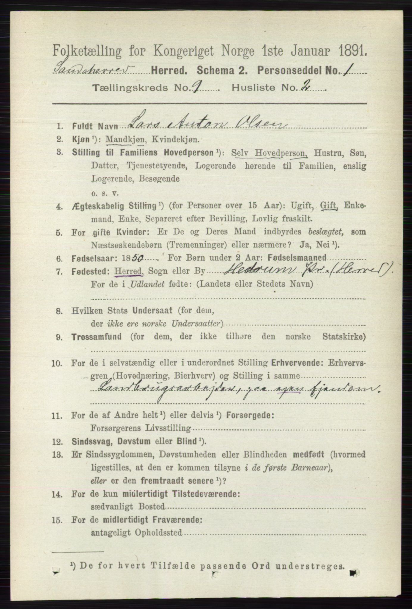 RA, 1891 census for 0724 Sandeherred, 1891, p. 5552