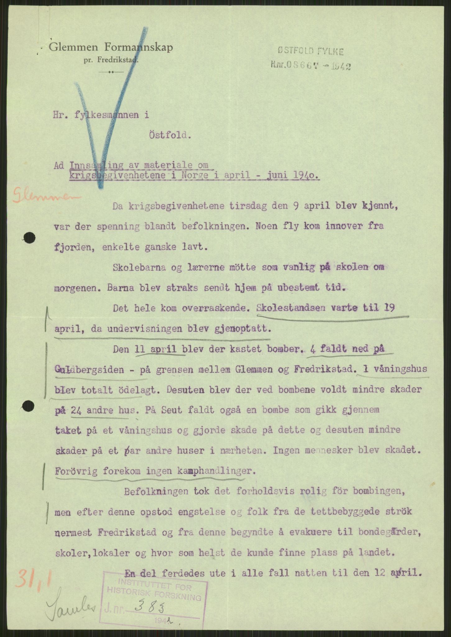 Forsvaret, Forsvarets krigshistoriske avdeling, RA/RAFA-2017/Y/Ya/L0013: II-C-11-31 - Fylkesmenn.  Rapporter om krigsbegivenhetene 1940., 1940, p. 62