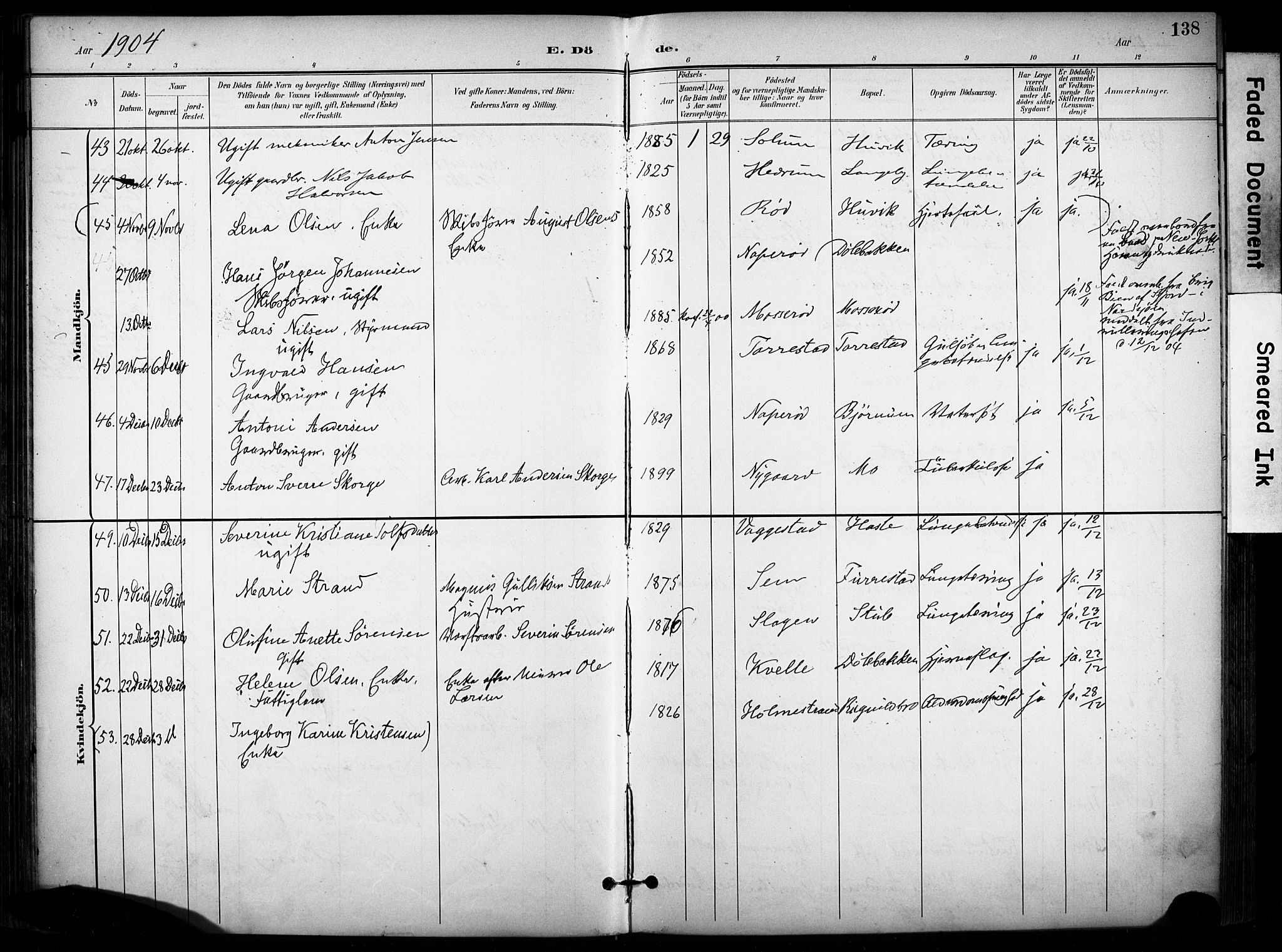 Sandar kirkebøker, SAKO/A-243/F/Fa/L0015: Parish register (official) no. 15, 1896-1907, p. 138