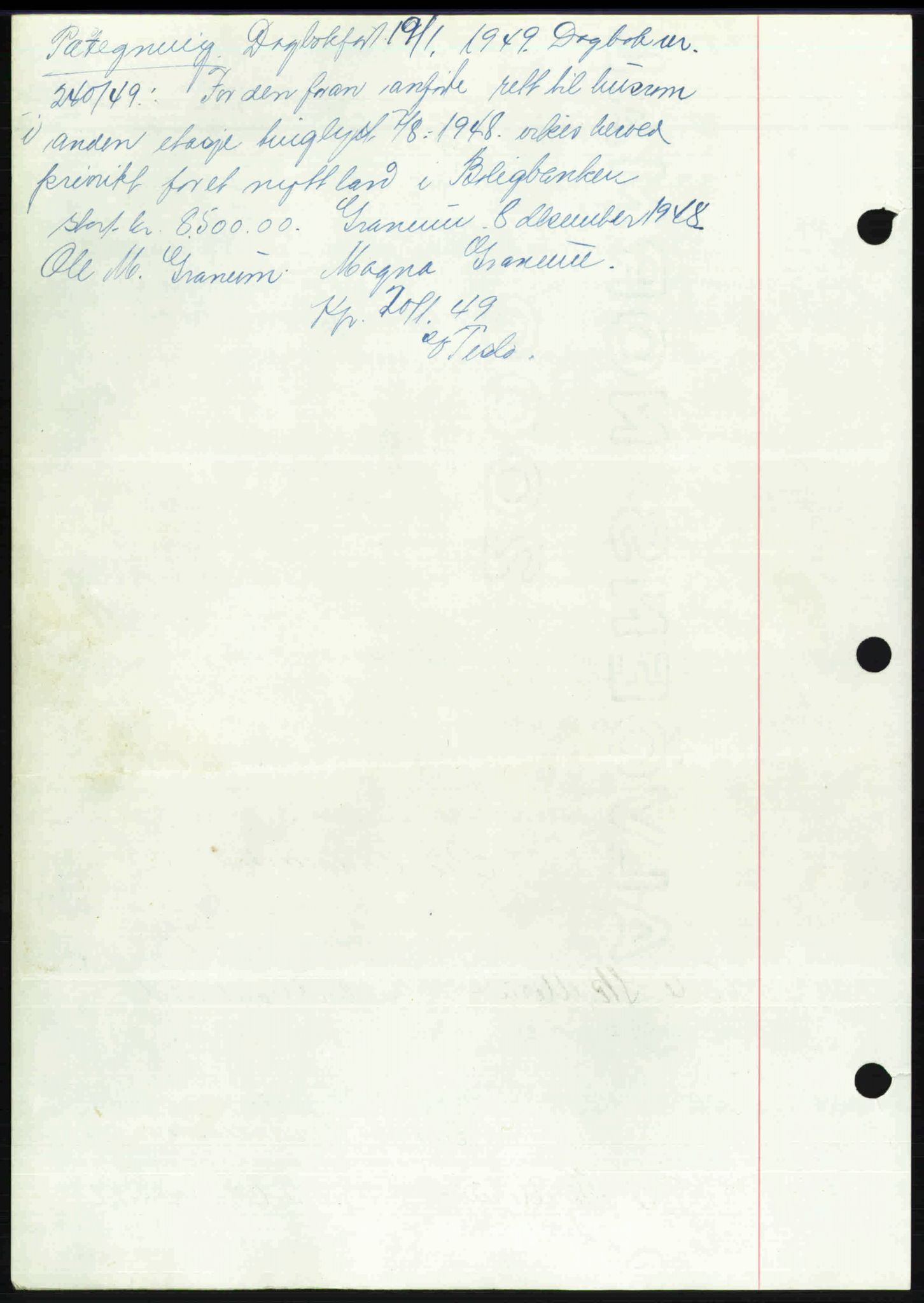 Toten tingrett, SAH/TING-006/H/Hb/Hbc/L0020: Mortgage book no. Hbc-20, 1948-1948, Diary no: : 2434/1948