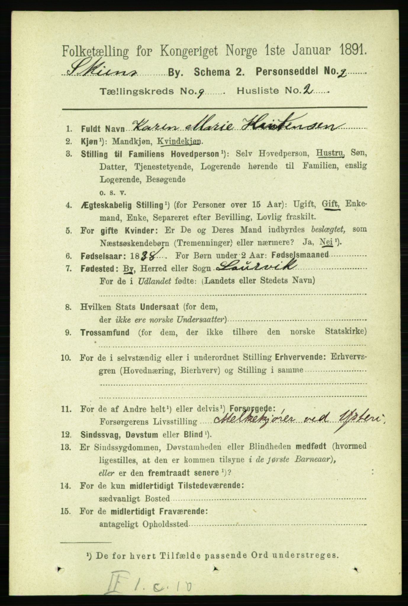 RA, 1891 census for 0806 Skien, 1891, p. 3528