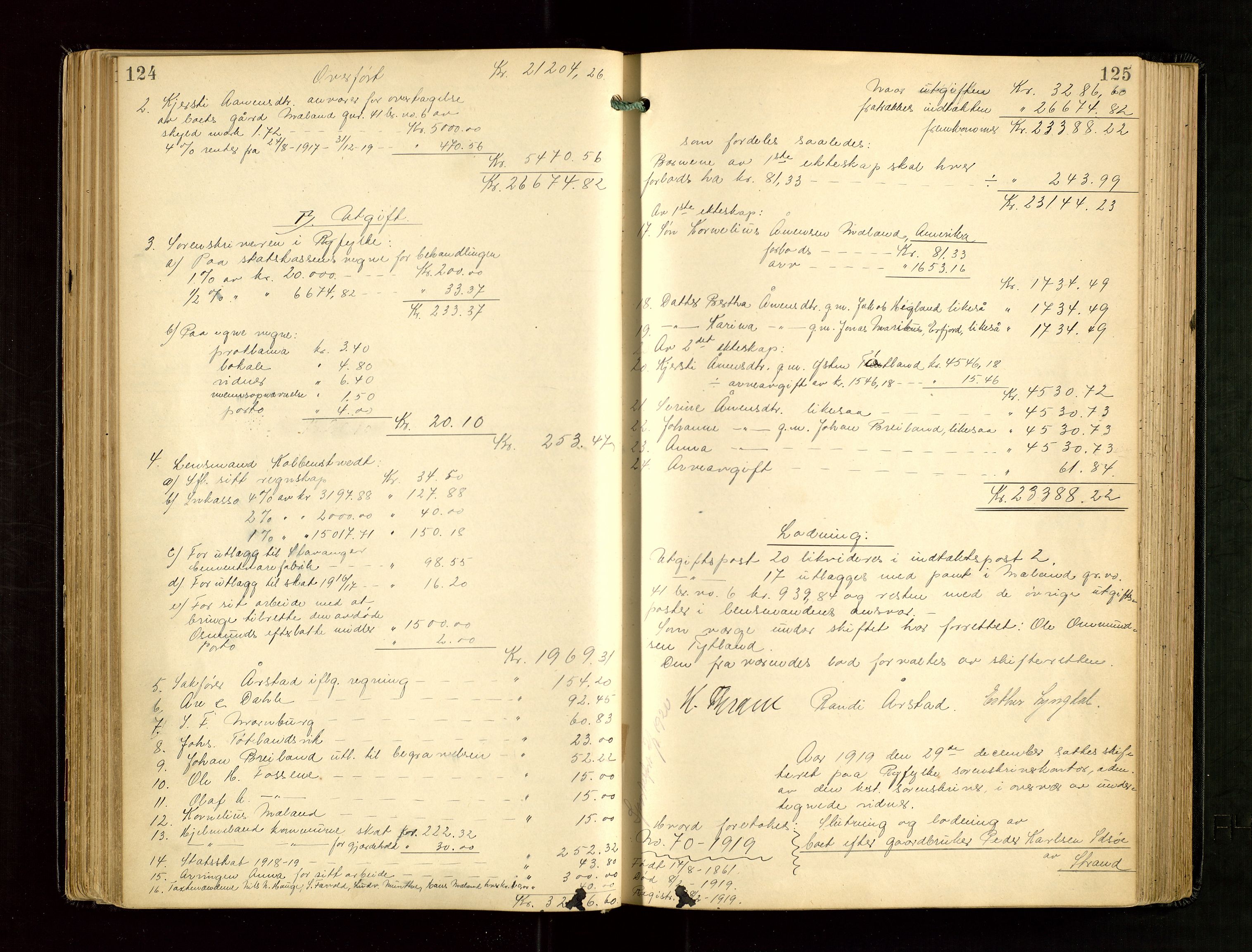 Ryfylke tingrett, SAST/A-100055/001/IV/IVG/L0005: Skifteudlodningsprotokoll Med register, 1918-1924, p. 124-125