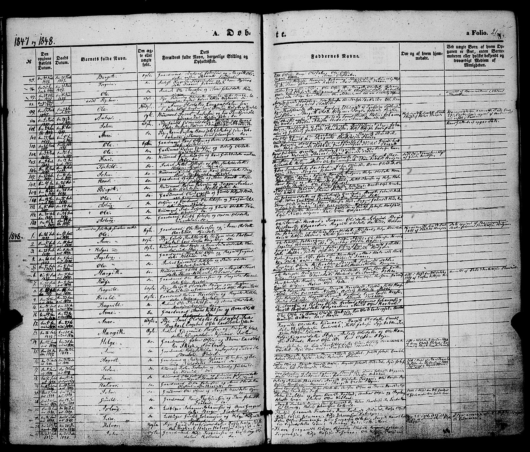 Hjartdal kirkebøker, SAKO/A-270/F/Fa/L0008: Parish register (official) no. I 8, 1844-1859, p. 21