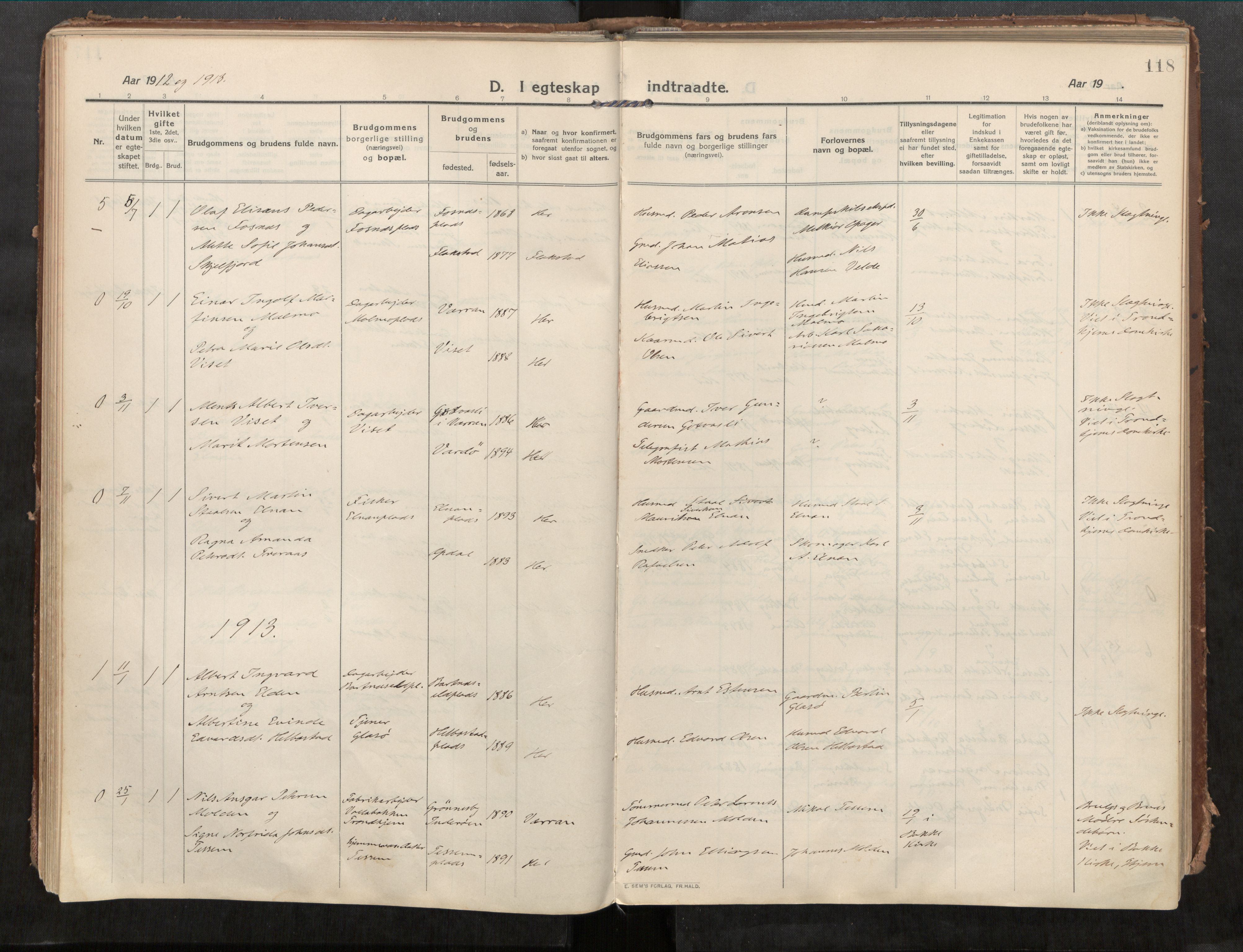 Beitstad sokneprestkontor, SAT/A-1162/I/I1/I1a/L0001: Parish register (official) no. 1, 1912-1927, p. 118