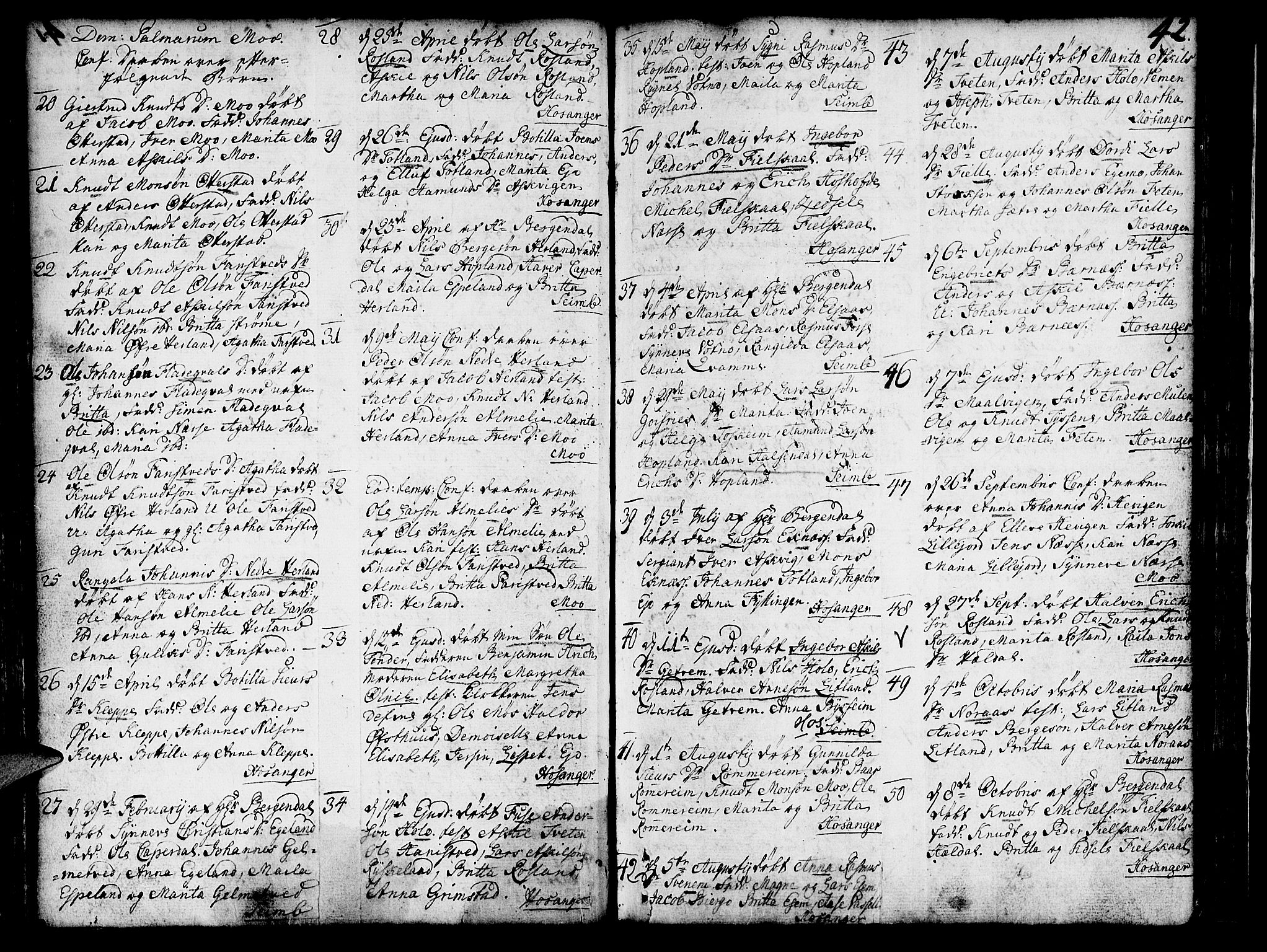 Hosanger sokneprestembete, AV/SAB-A-75801/H/Haa: Parish register (official) no. A 1 /1, 1750-1766, p. 42